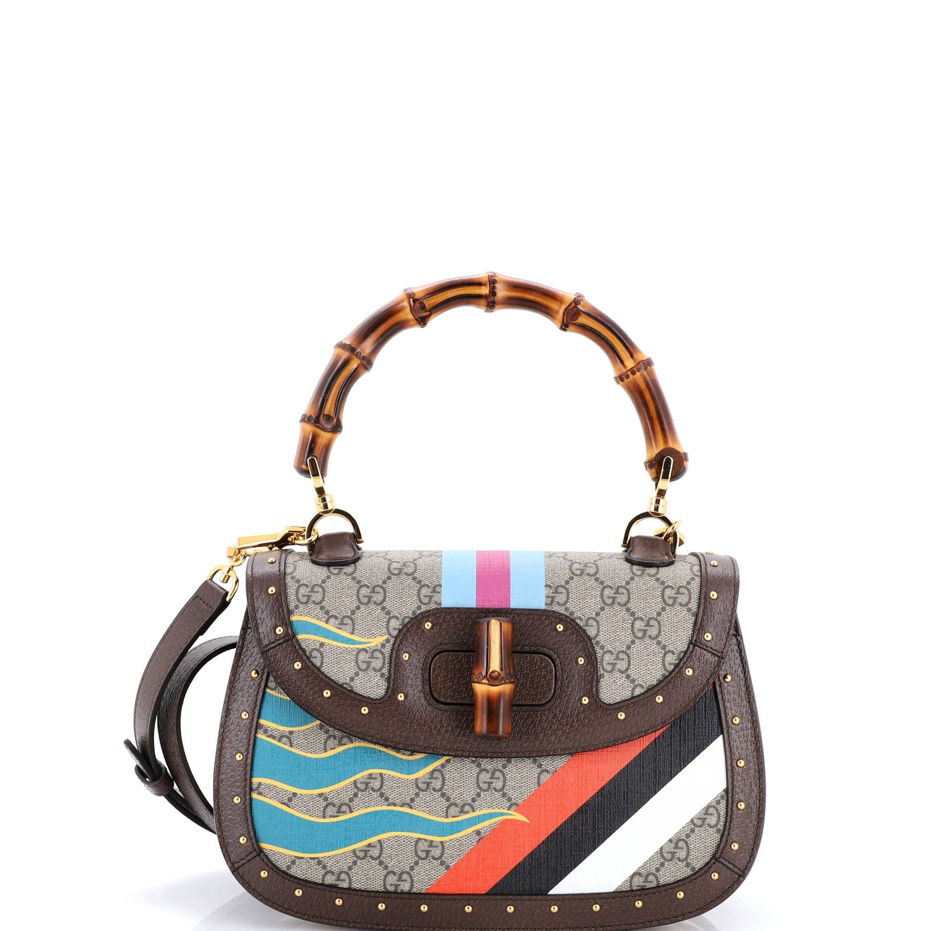 Bamboo 1947 Top Handle Bag Printed GG Coated Canvas and Studded Leather Medium