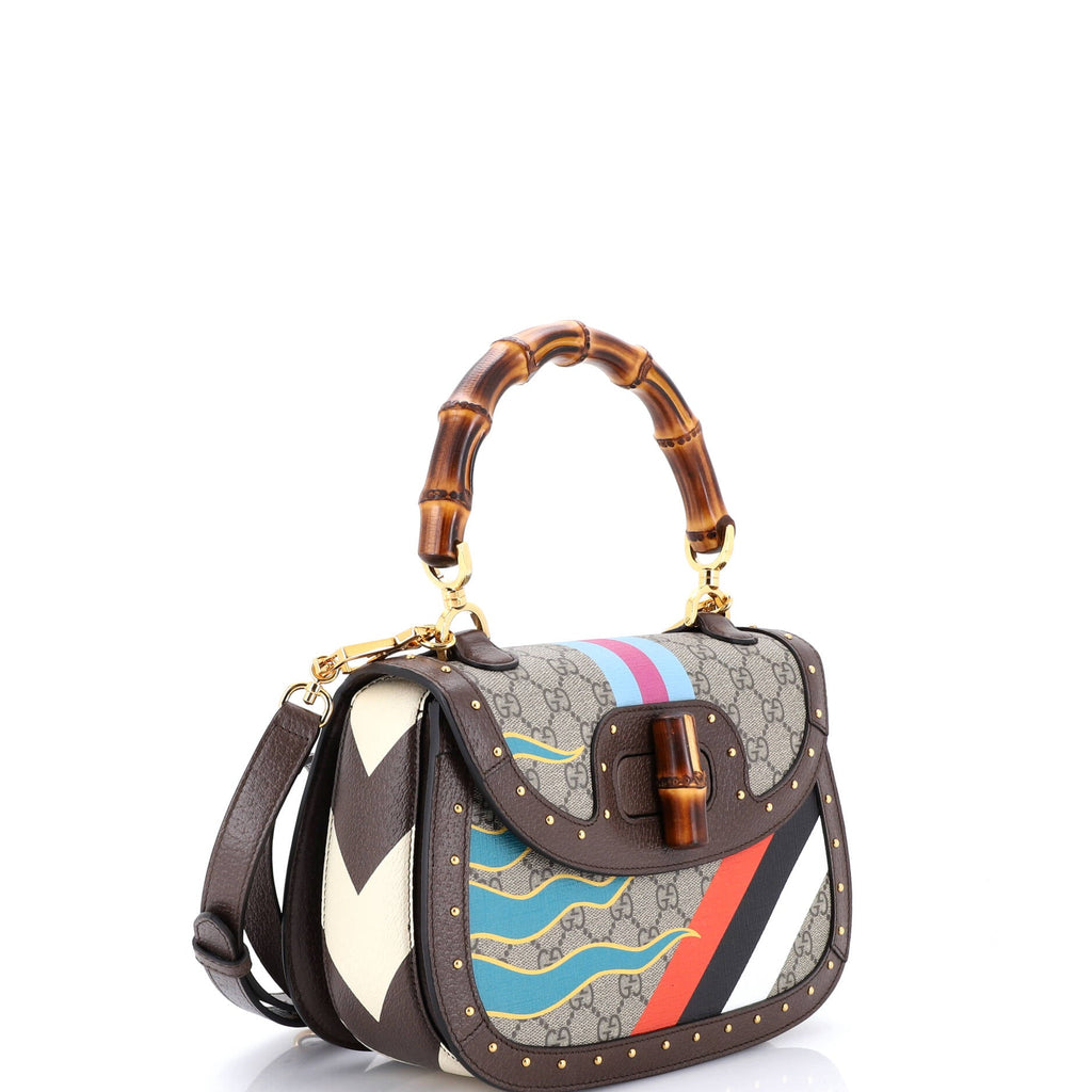 Bamboo 1947 Top Handle Bag Printed GG Coated Canvas and Studded Leather Medium