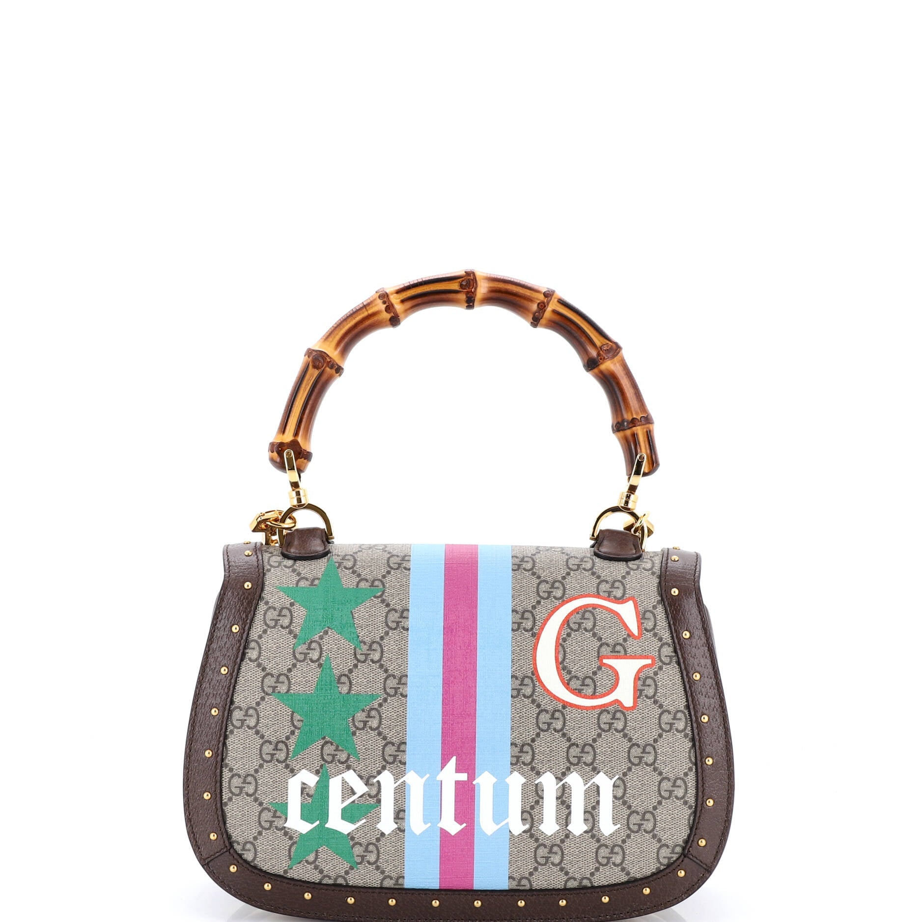 Bamboo 1947 Top Handle Bag Printed GG Coated Canvas and Studded Leather Medium