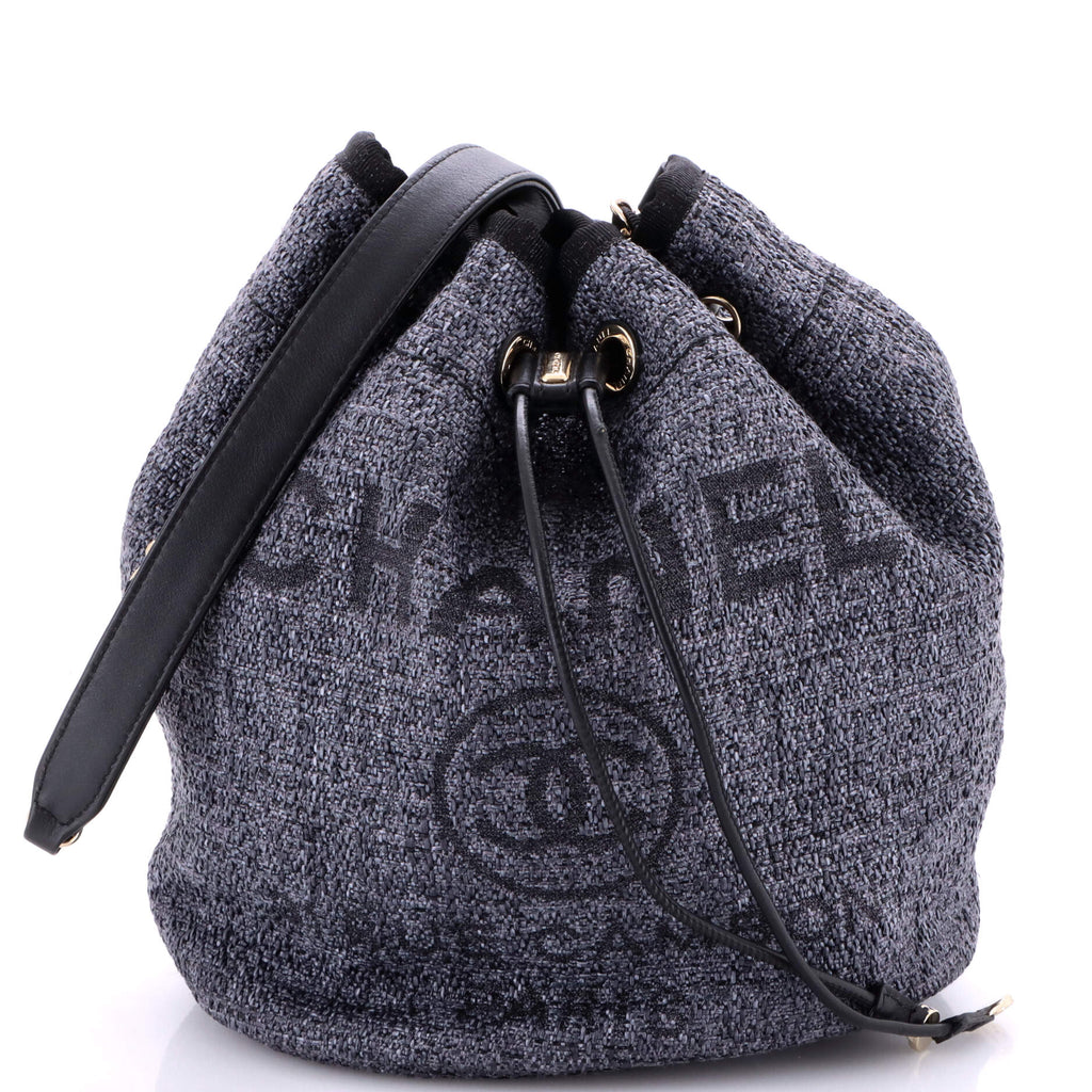 Deauville Drawstring Bucket Bag Raffia with Glitter Detail Medium