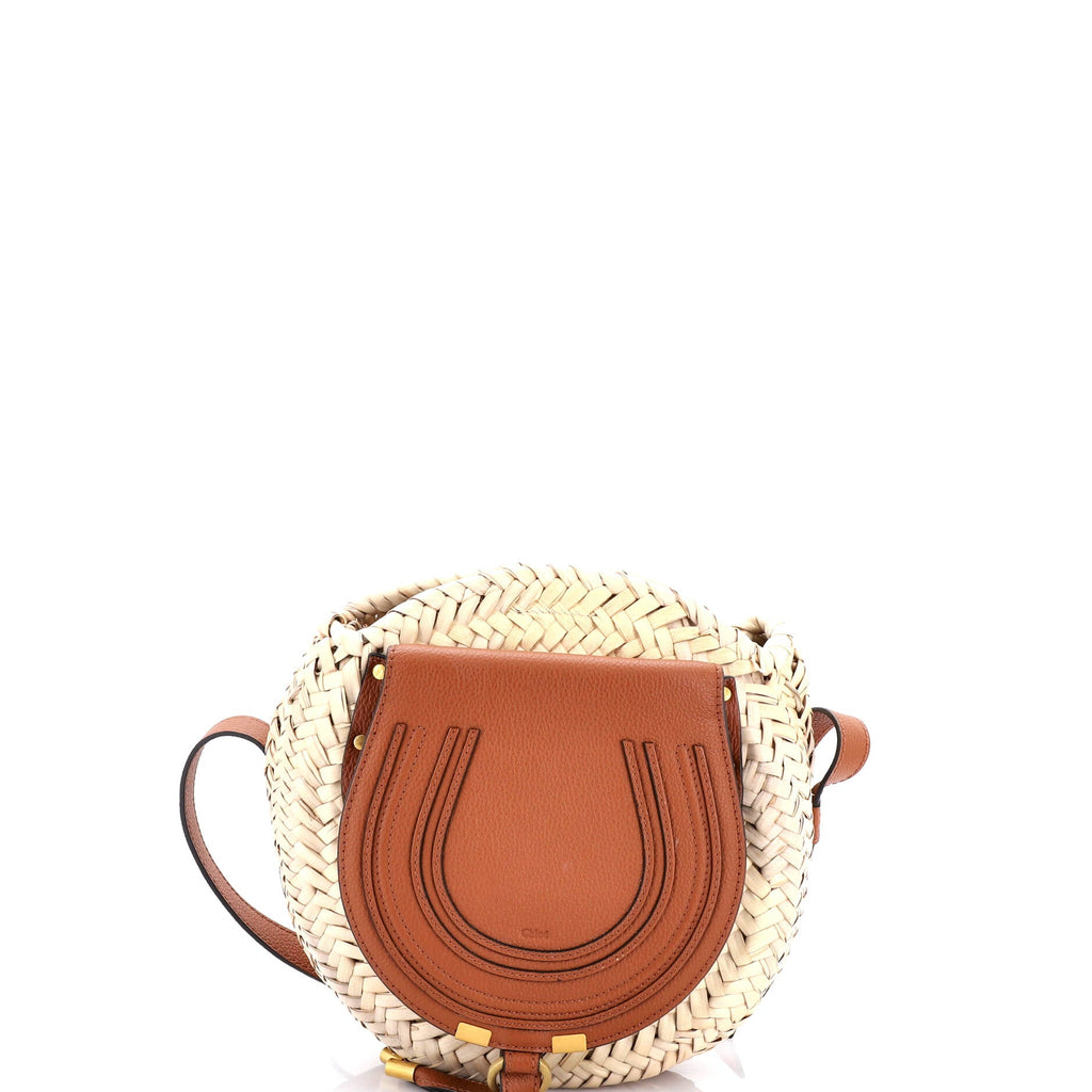 Marcie Basket Crossbody Bag Raffia and Leather Small