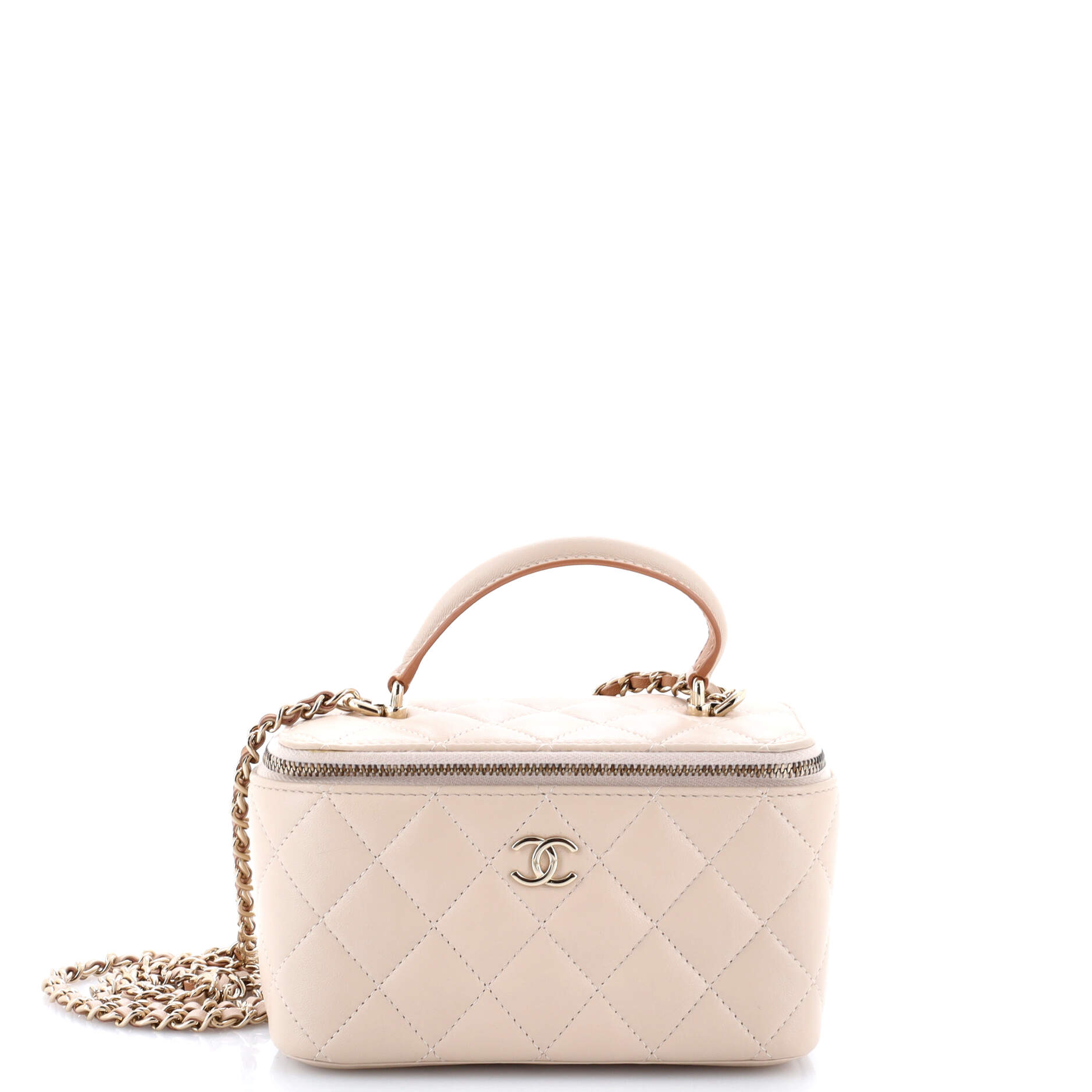 Classic Top Handle Vanity Case with Chain Quilted Lambskin Small