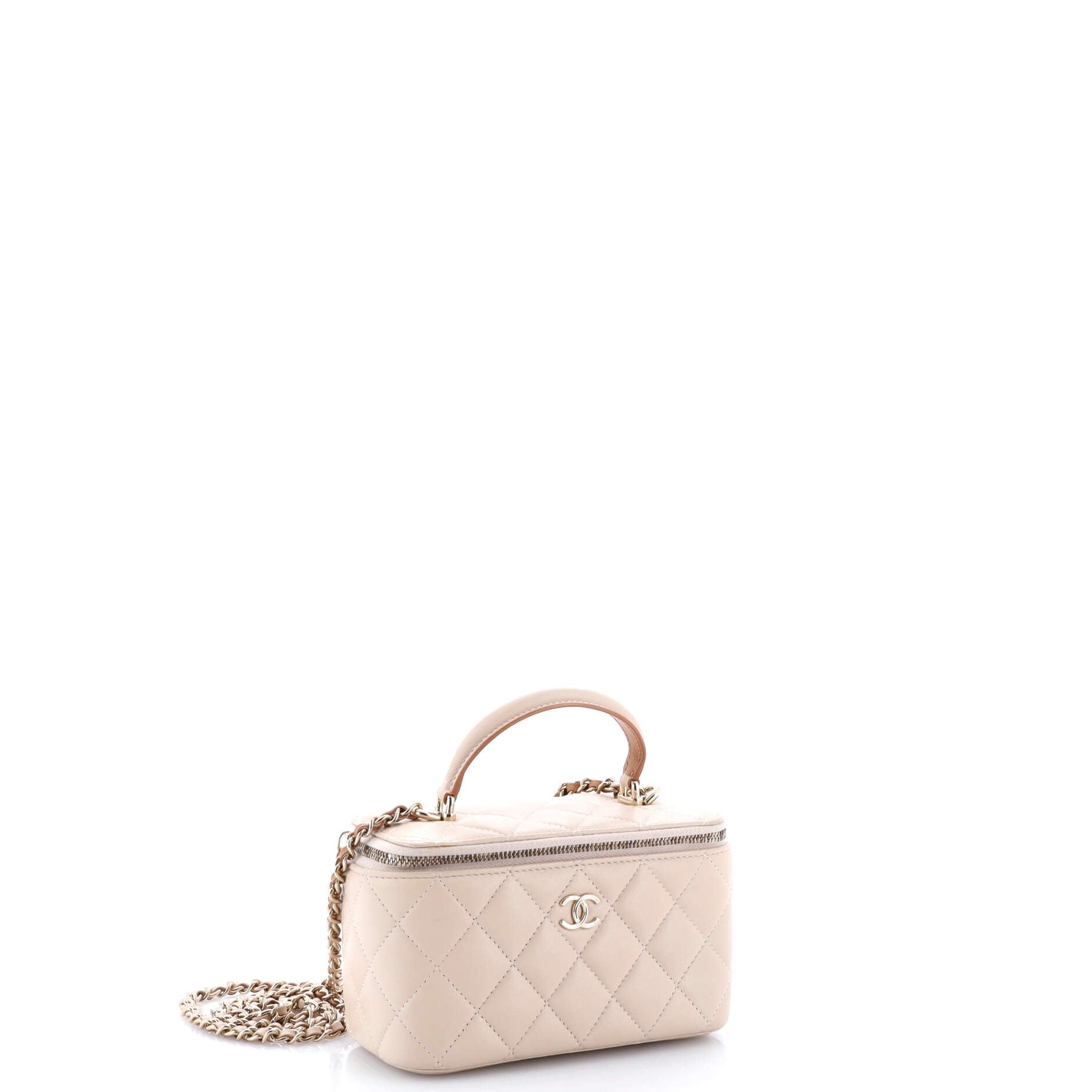 Classic Top Handle Vanity Case with Chain Quilted Lambskin Small