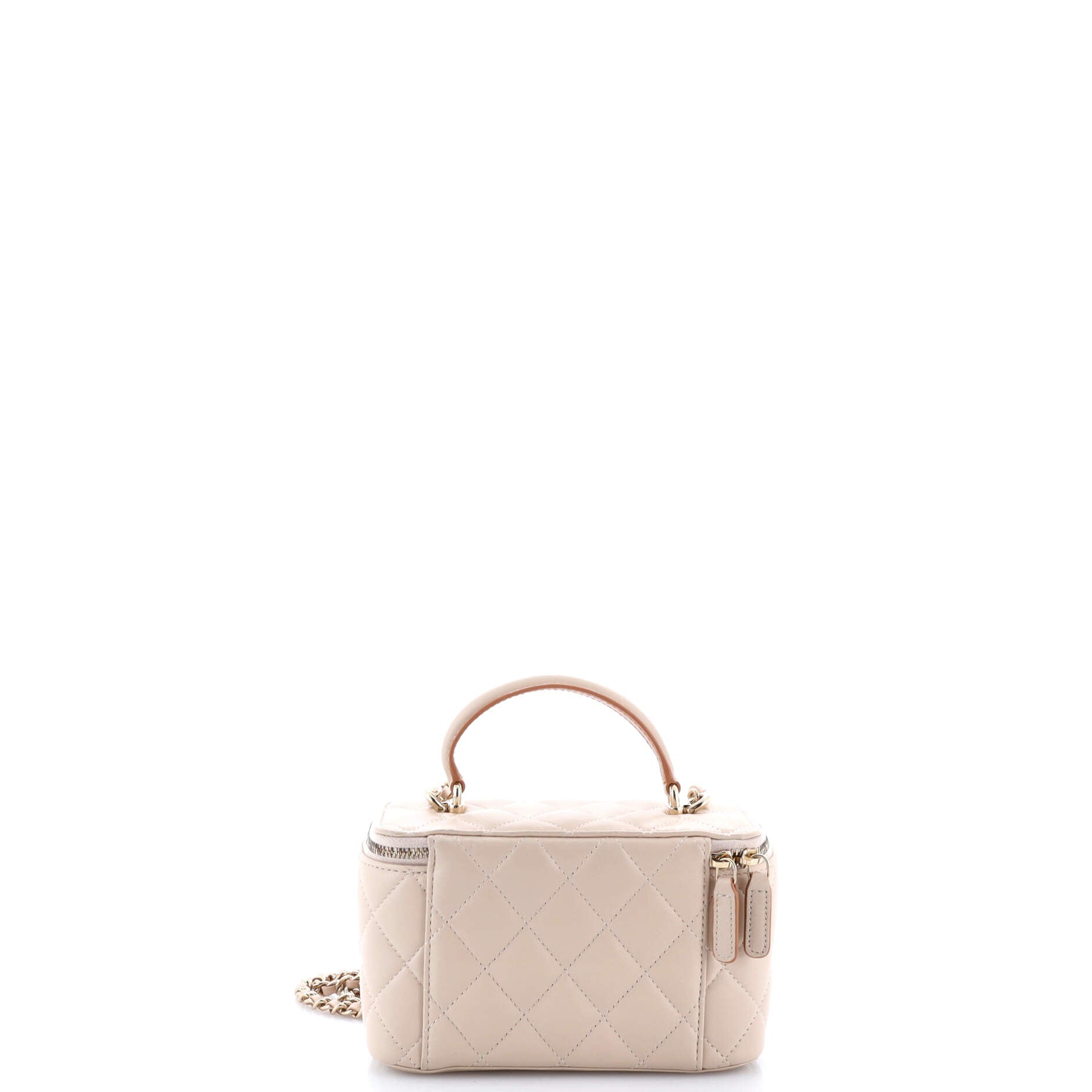 Classic Top Handle Vanity Case with Chain Quilted Lambskin Small