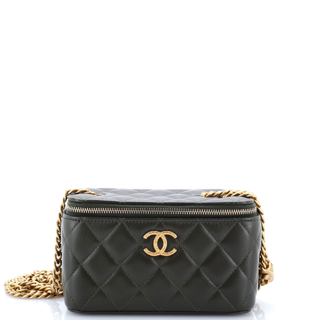All Slide Long Vanity Case with Chain Quilted Lambskin Small