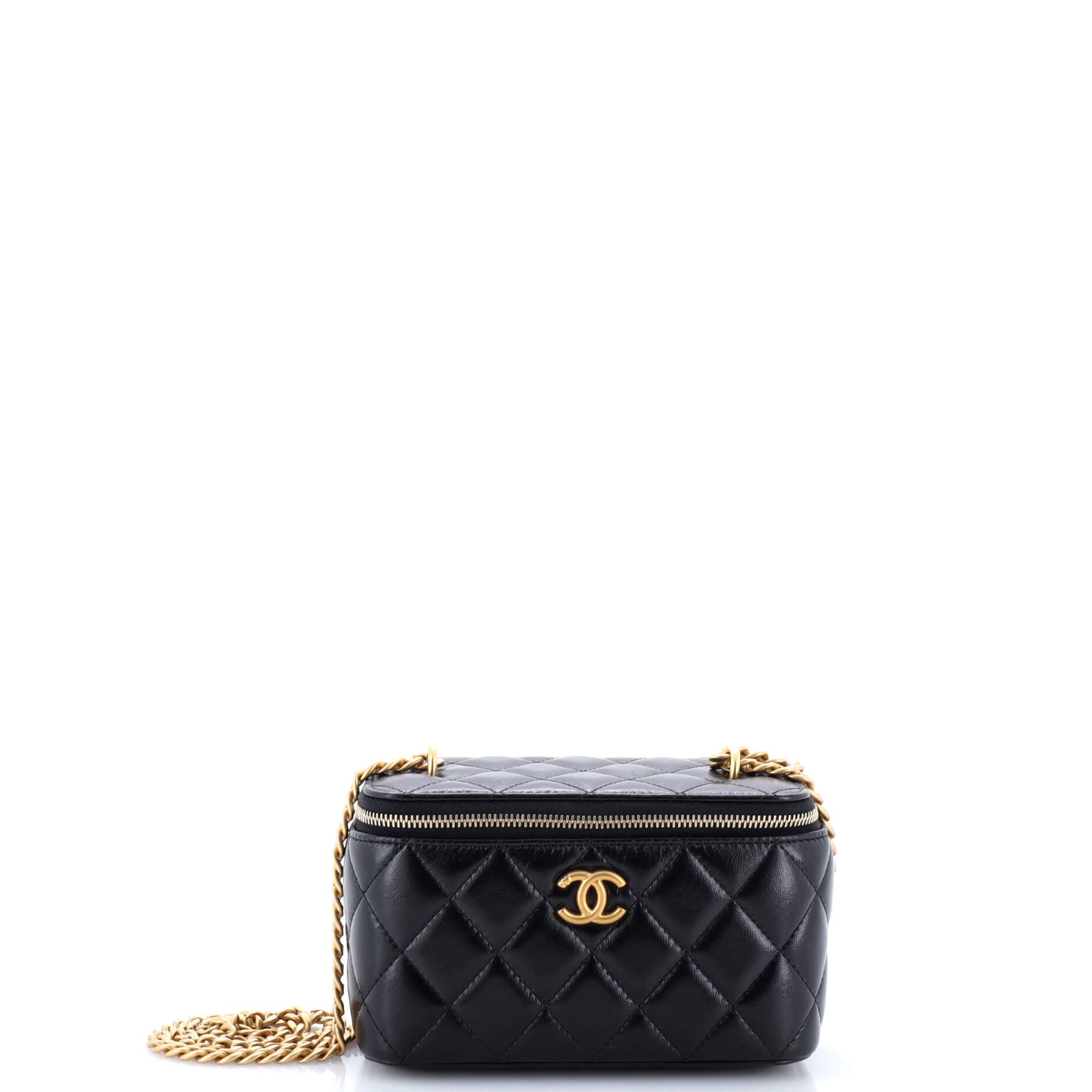 Sweet Heart Vanity Case with Chain Quilted Lambskin Small