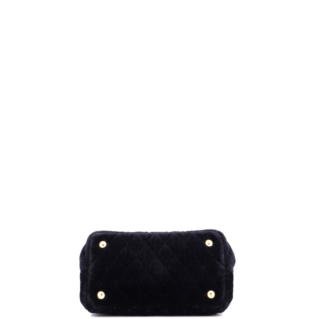 Convertible Open Tote Quilted Embroidered Velvet Mini