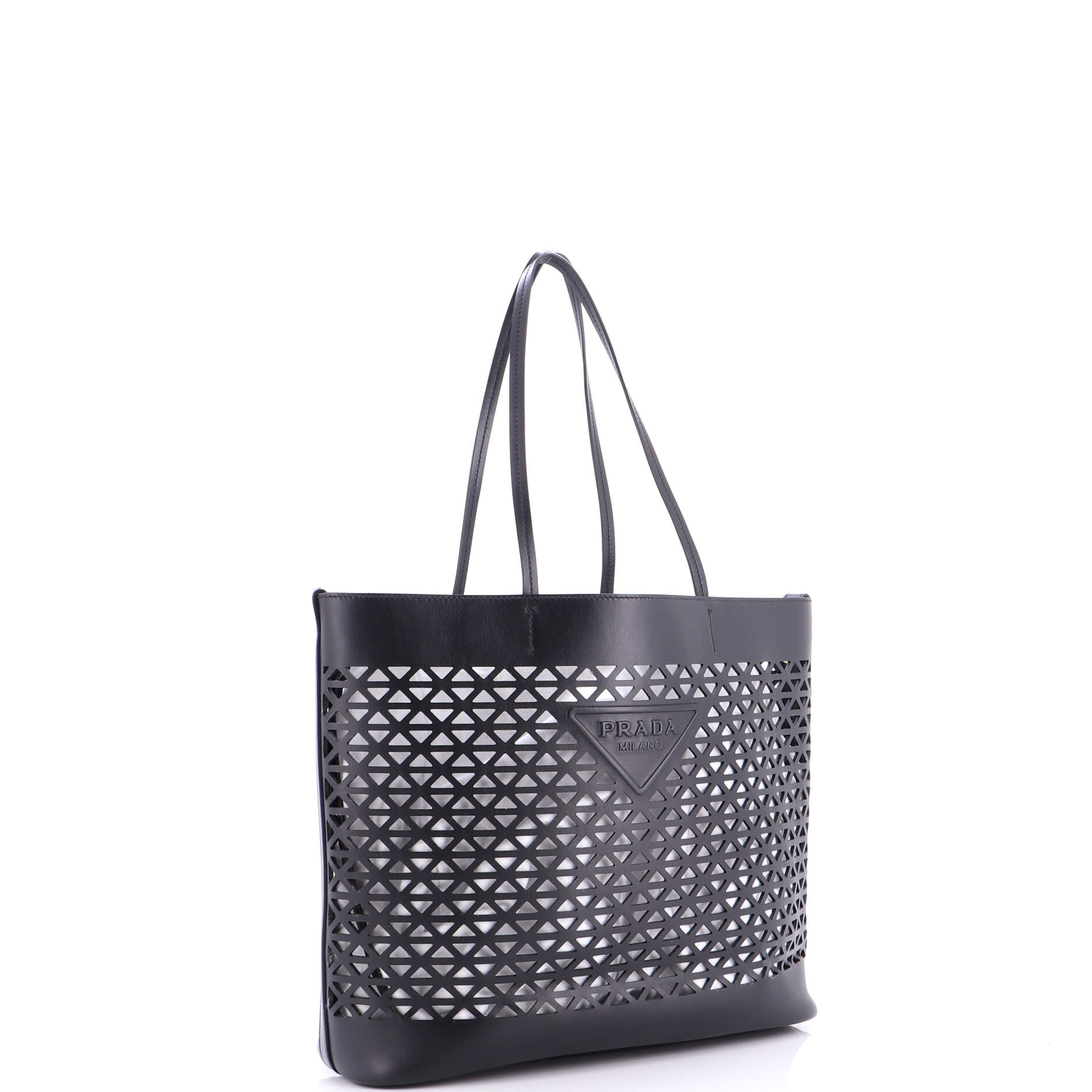 Triangle Logo Shopper Tote Laser Cut Leather Medium