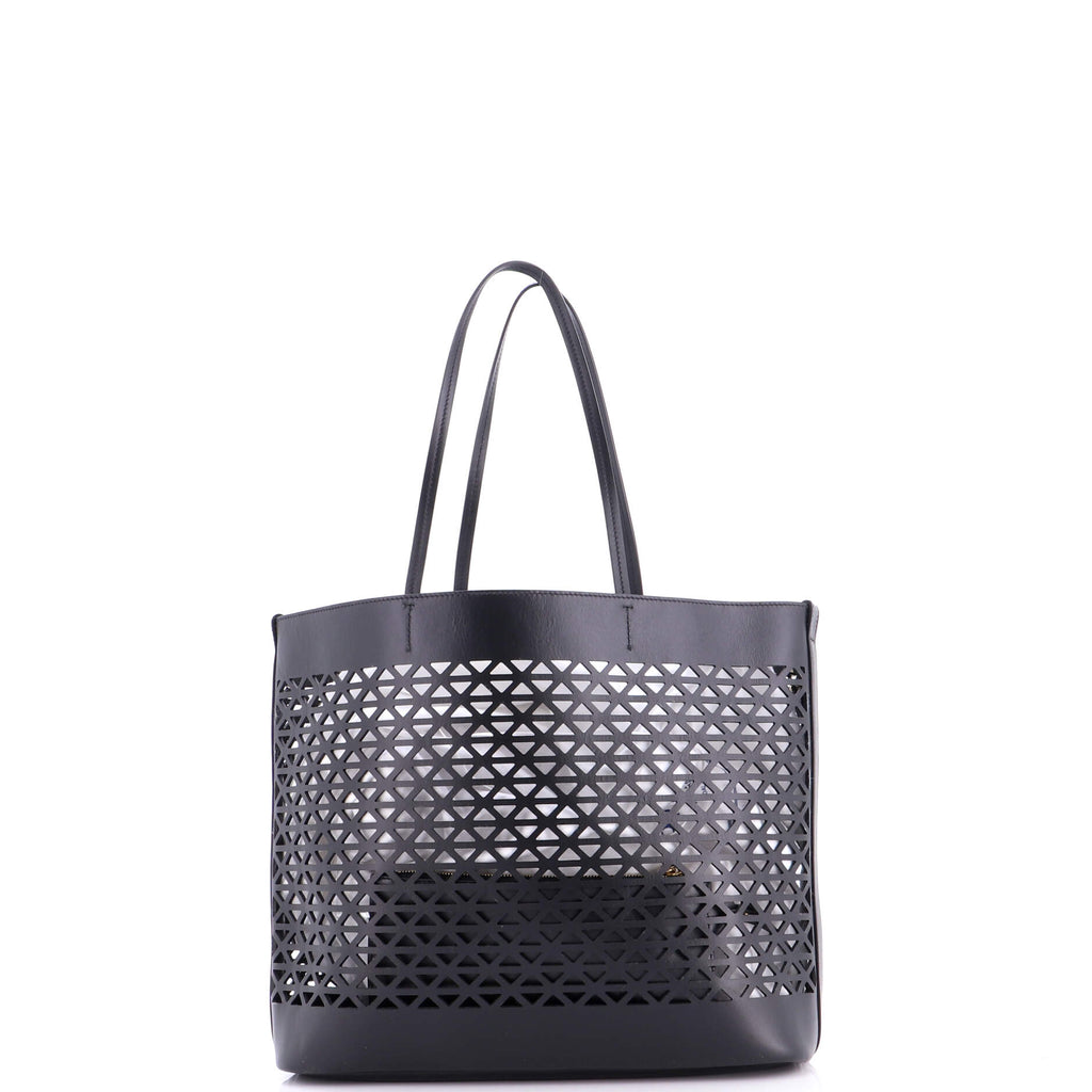 Triangle Logo Shopper Tote Laser Cut Leather Medium