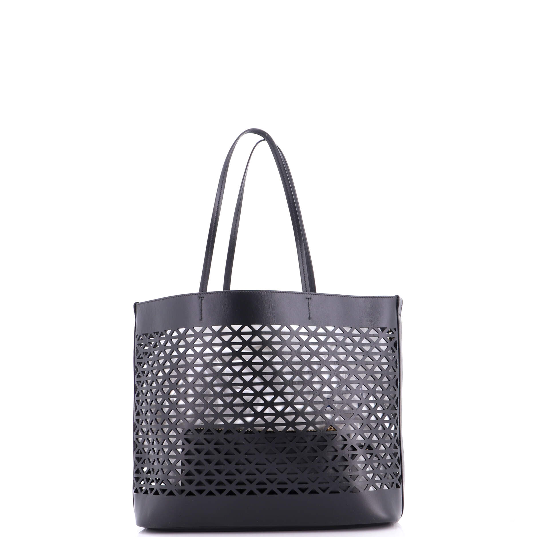 Triangle Logo Shopper Tote Laser Cut Leather Medium