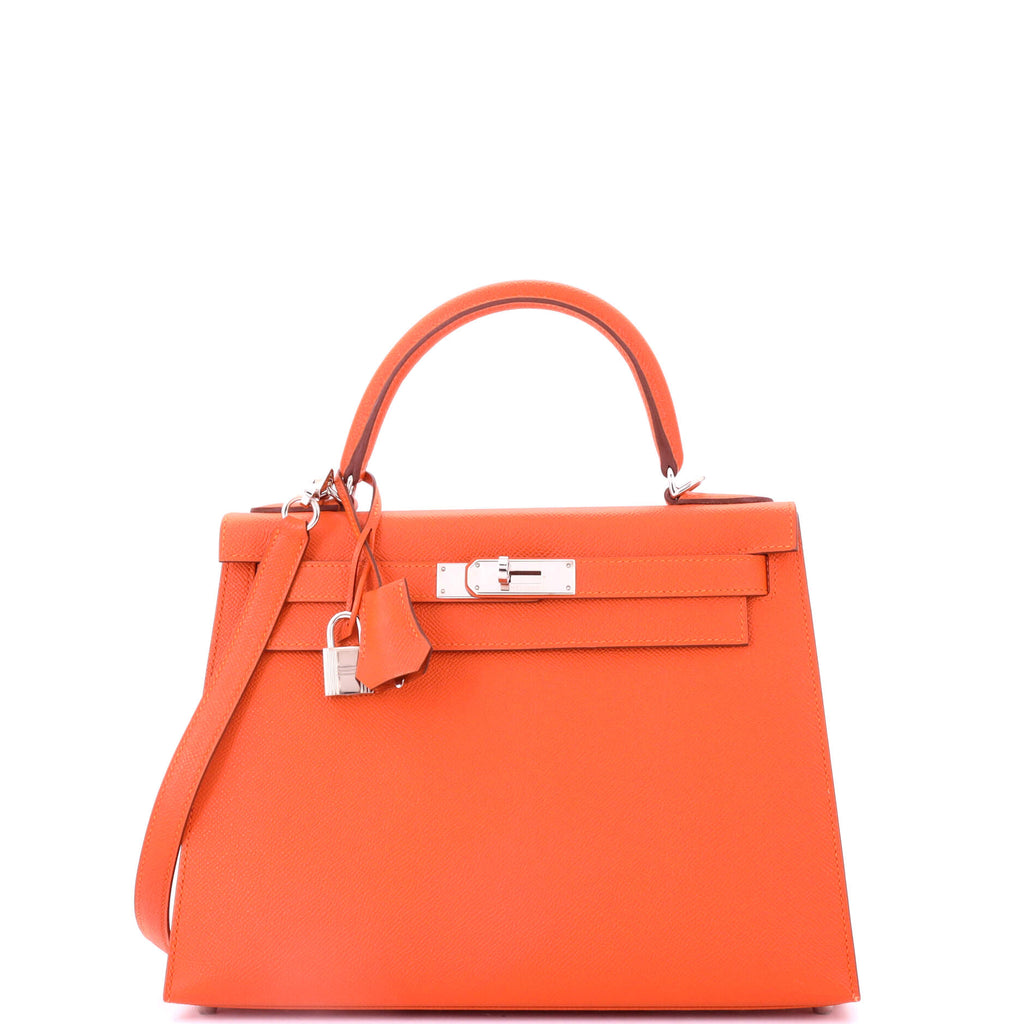 Kelly Handbag Orange H Epsom with Palladium Hardware 28