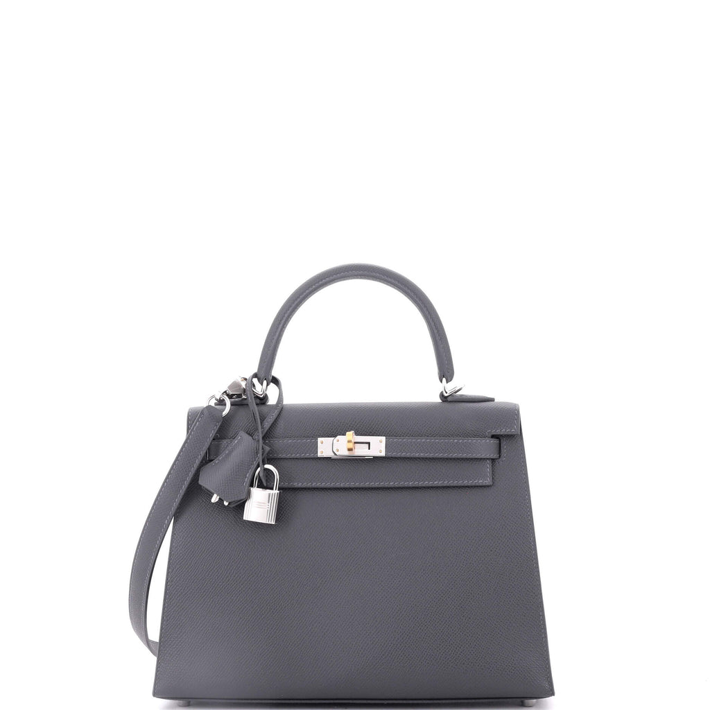 Kelly Handbag Grey Epsom with Electrum Hardware 25
