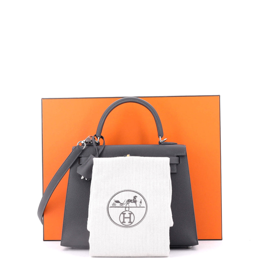 Kelly Handbag Grey Epsom with Electrum Hardware 25
