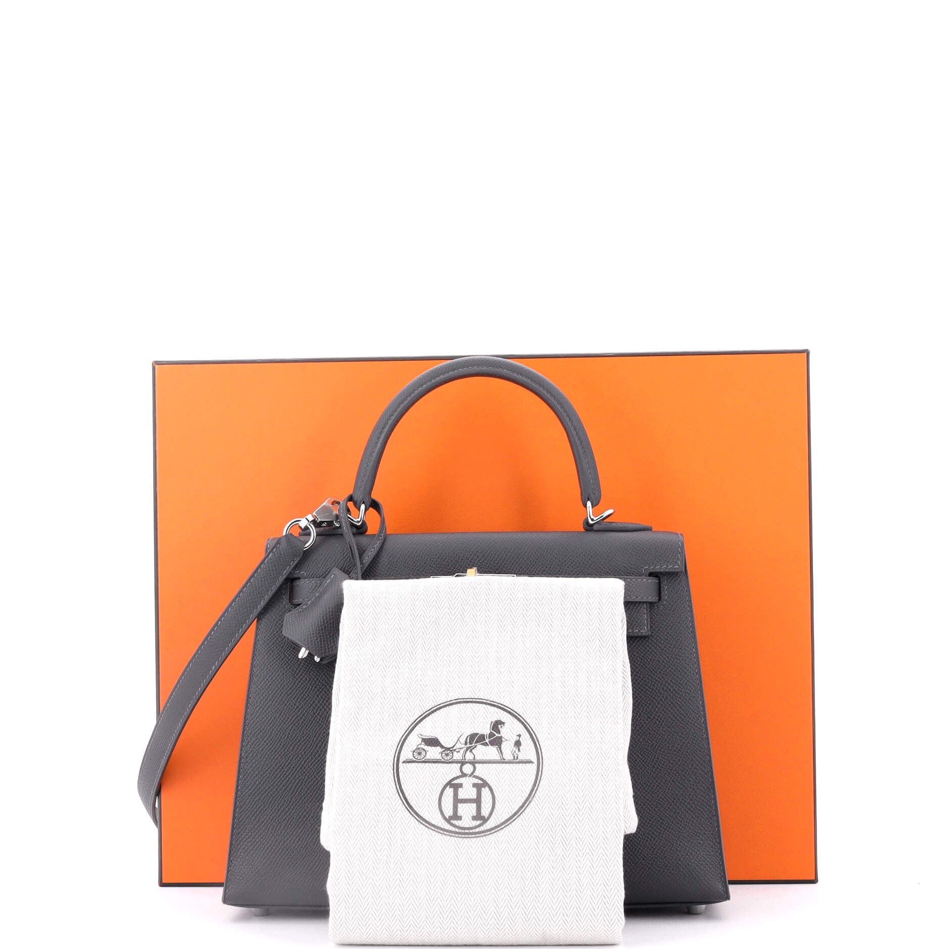 Kelly Handbag Grey Epsom with Electrum Hardware 25