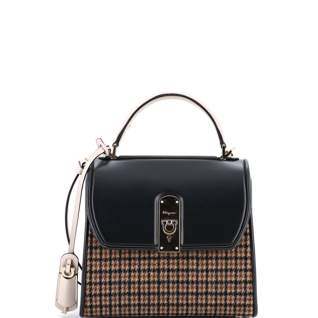 Boxyz Top Handle Bag Printed Wool and Leather Small