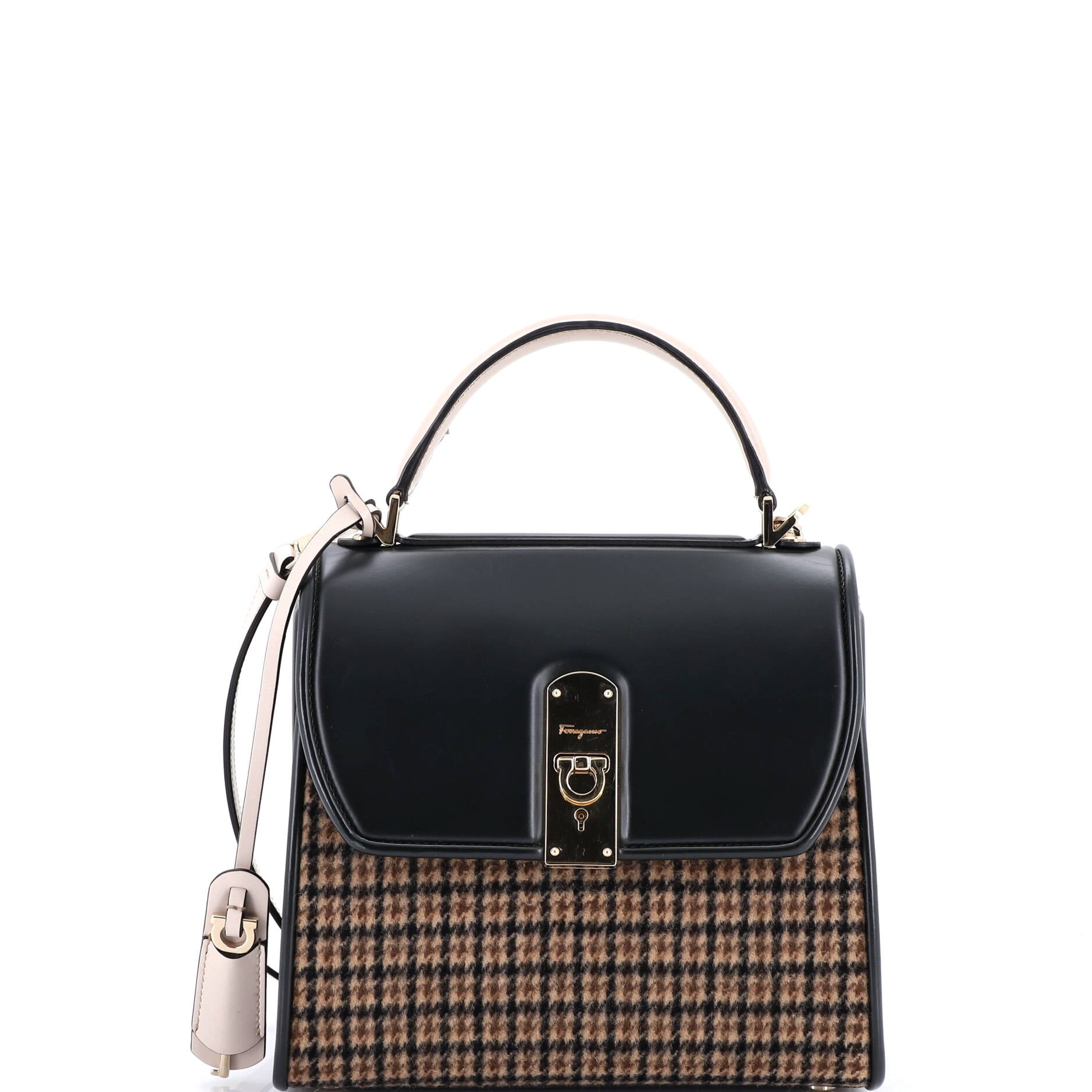 Boxyz Top Handle Bag Printed Wool and Leather Small