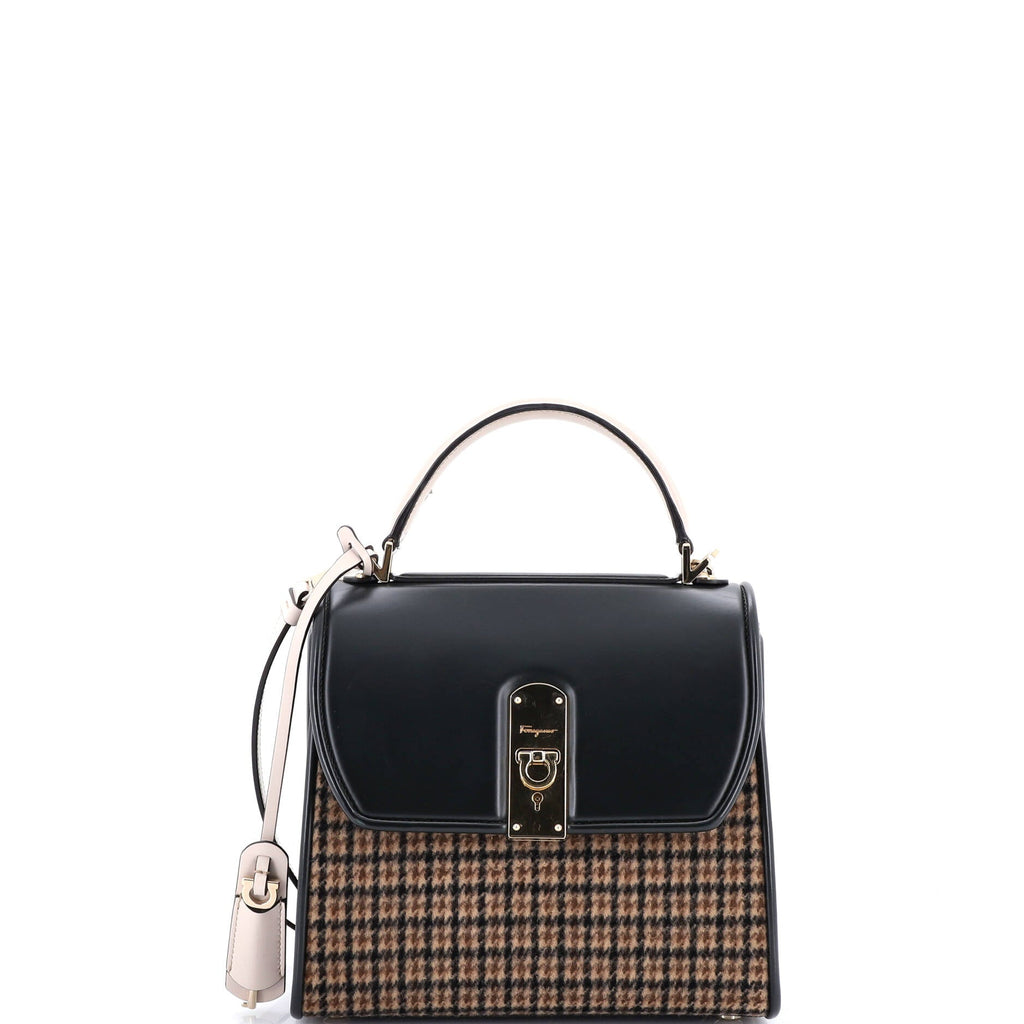 Boxyz Top Handle Bag Printed Wool and Leather Small