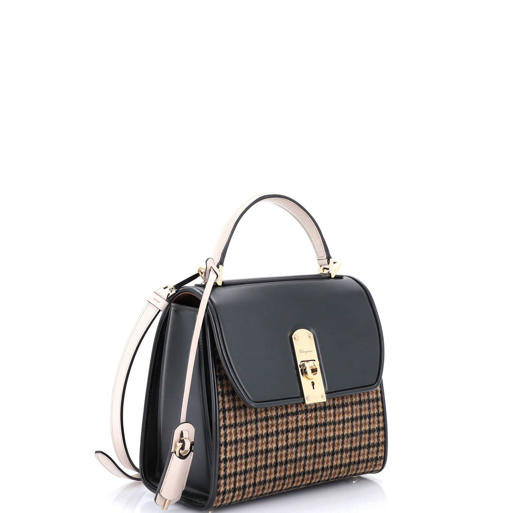 Boxyz Top Handle Bag Printed Wool and Leather Small