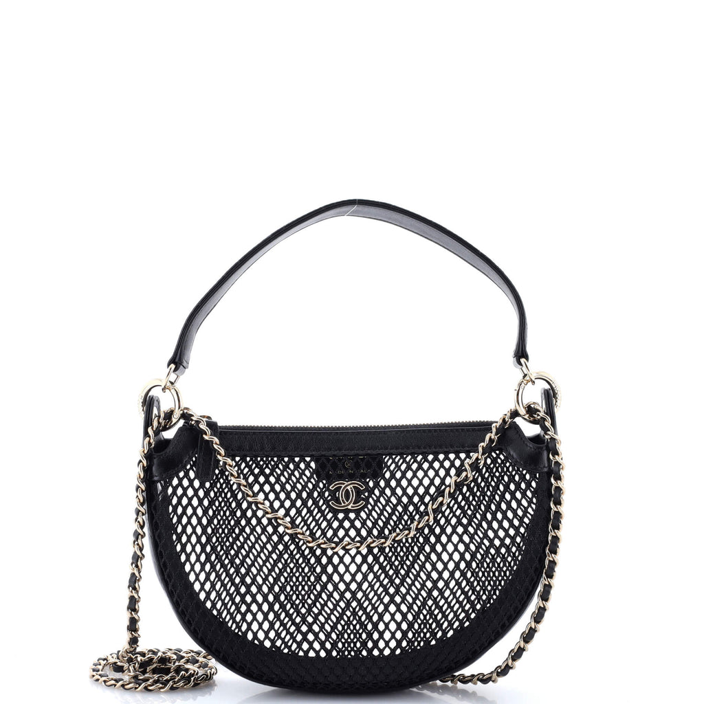 Half Moon Clutch with Chain Mesh with Quilted Lambskin