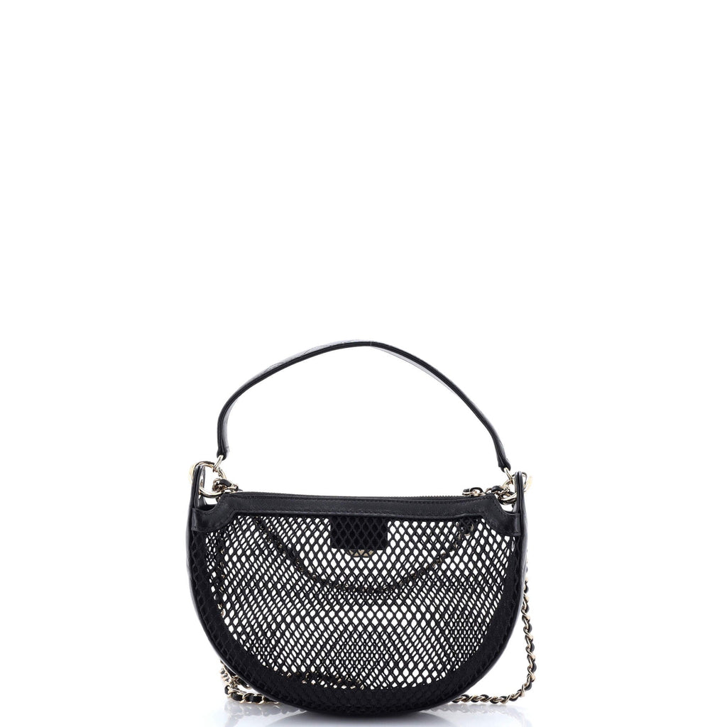 Half Moon Clutch with Chain Mesh with Quilted Lambskin