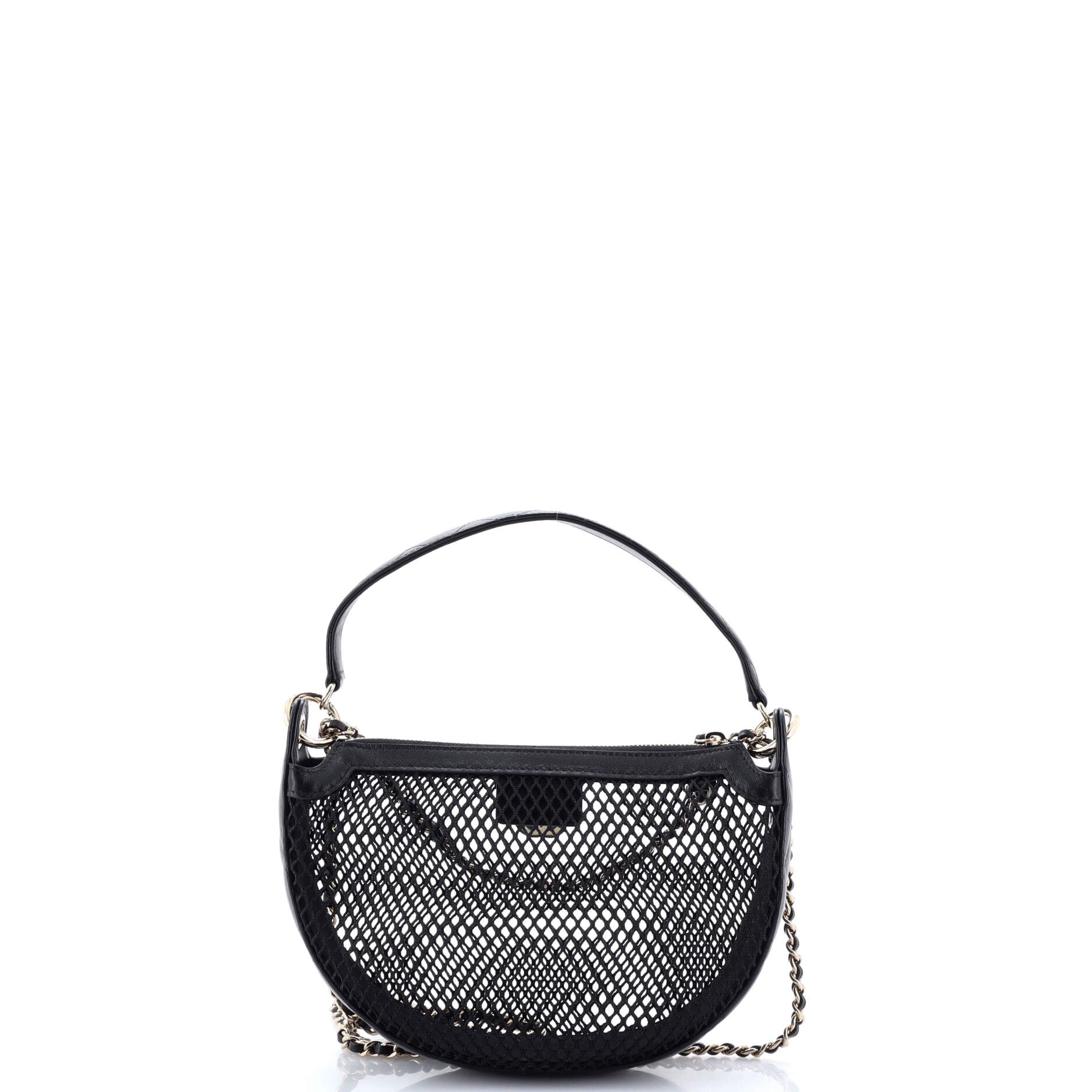 Half Moon Clutch with Chain Mesh with Quilted Lambskin