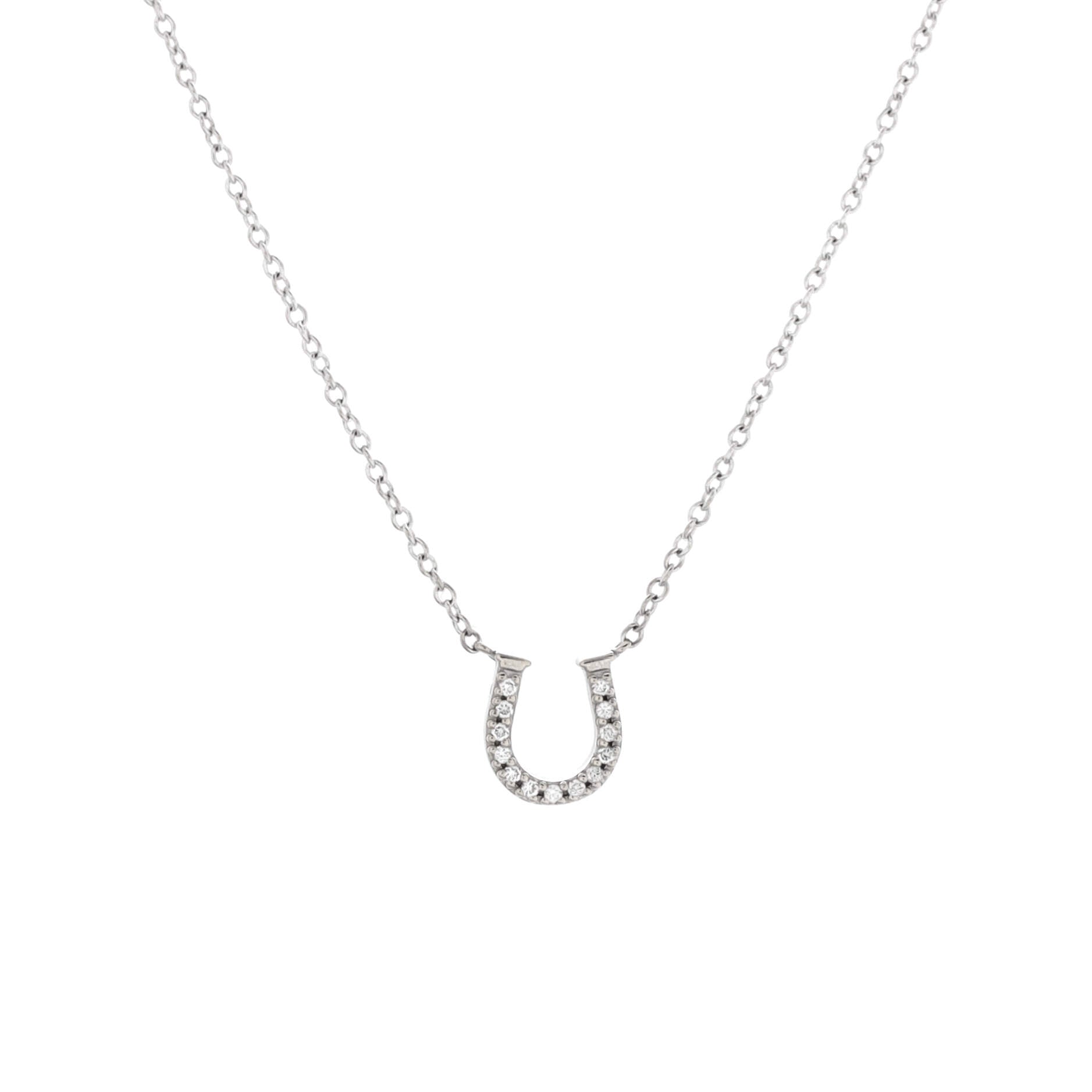 Metro Horseshoe Pendant Necklace 18K White Gold and Diamonds Mini