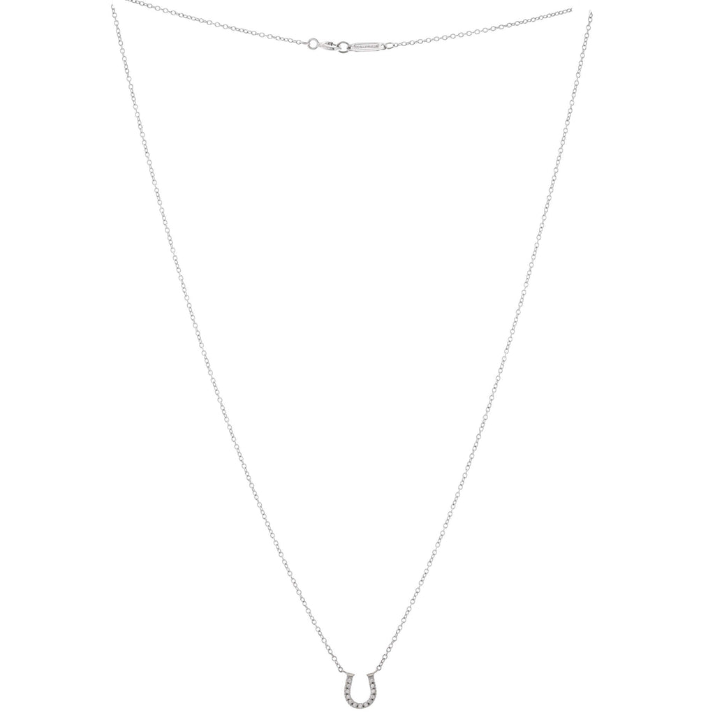 Metro Horseshoe Pendant Necklace 18K White Gold and Diamonds Mini