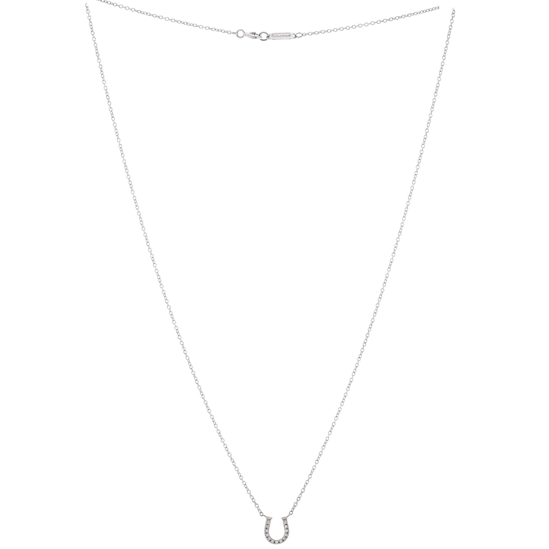 Metro Horseshoe Pendant Necklace 18K White Gold and Diamonds Mini