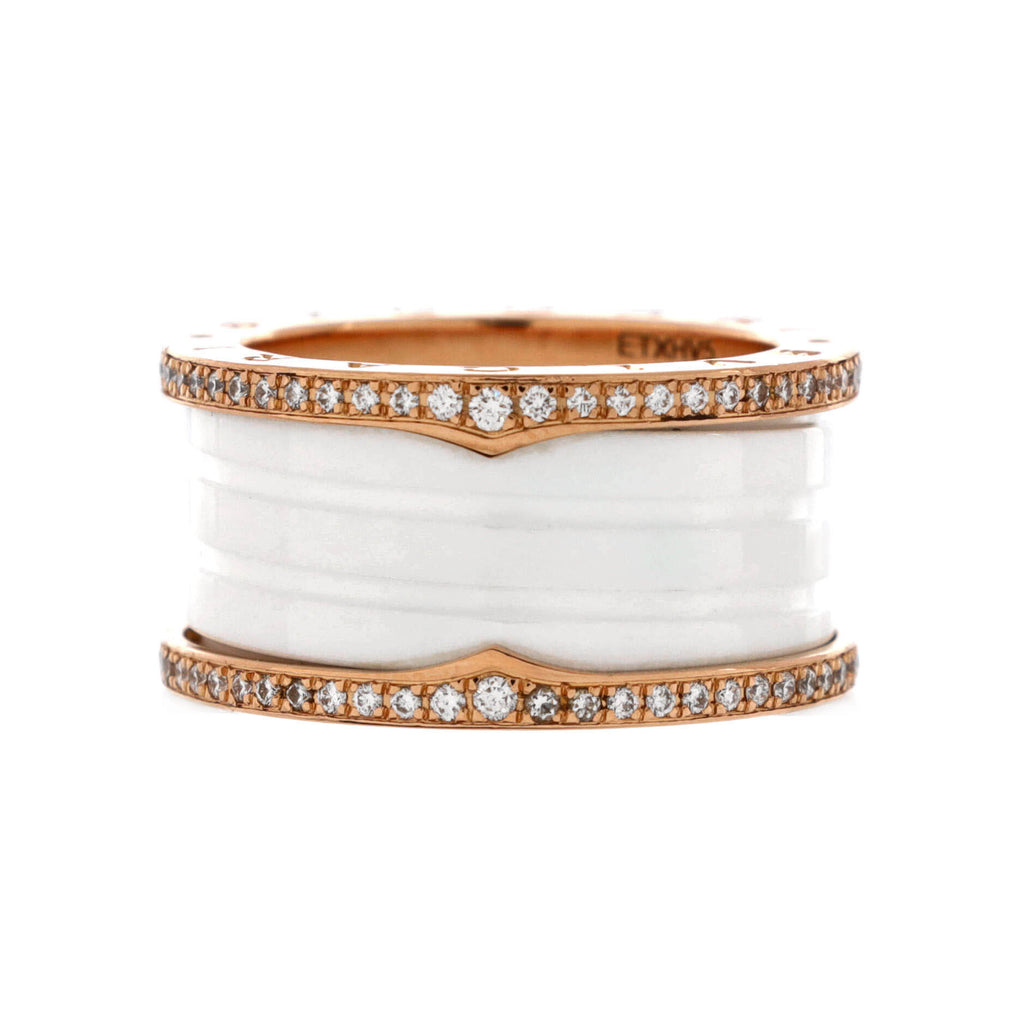 B.Zero1 Three Band Ring 18K Rose Gold and Ceramic with Diamonds