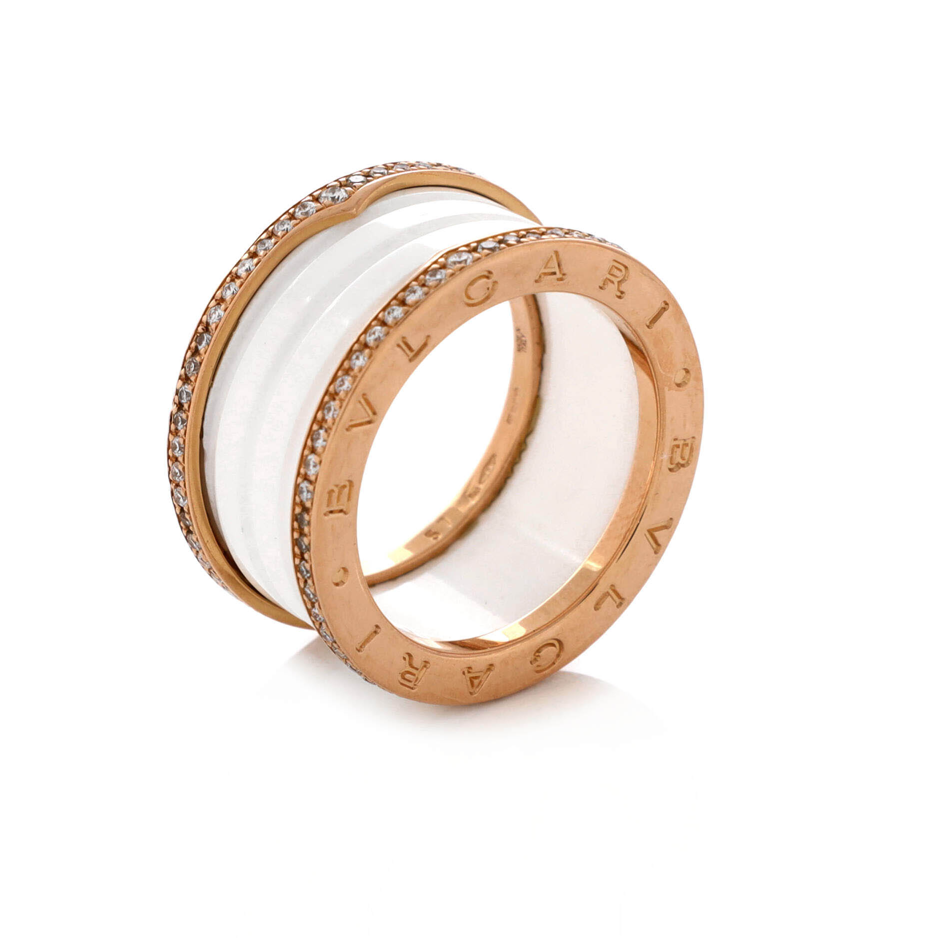 B.Zero1 Three Band Ring 18K Rose Gold and Ceramic with Diamonds