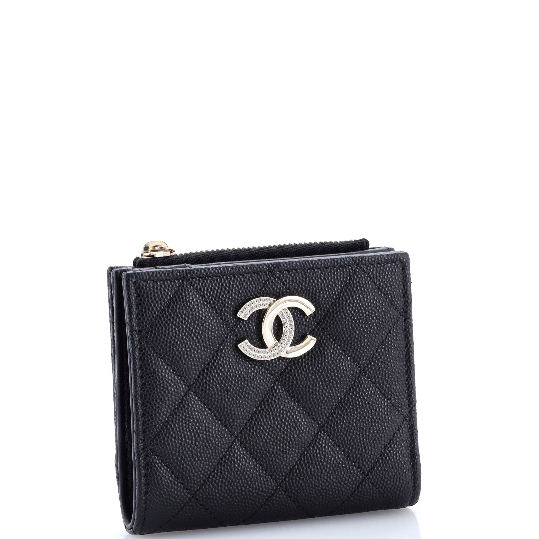 Crystal CC Bifold Wallet Quilted Caviar Compact