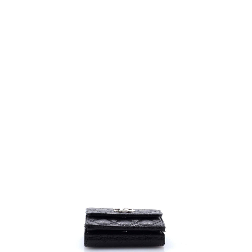 Textured CC Flap Wallet Quilted Caviar Small