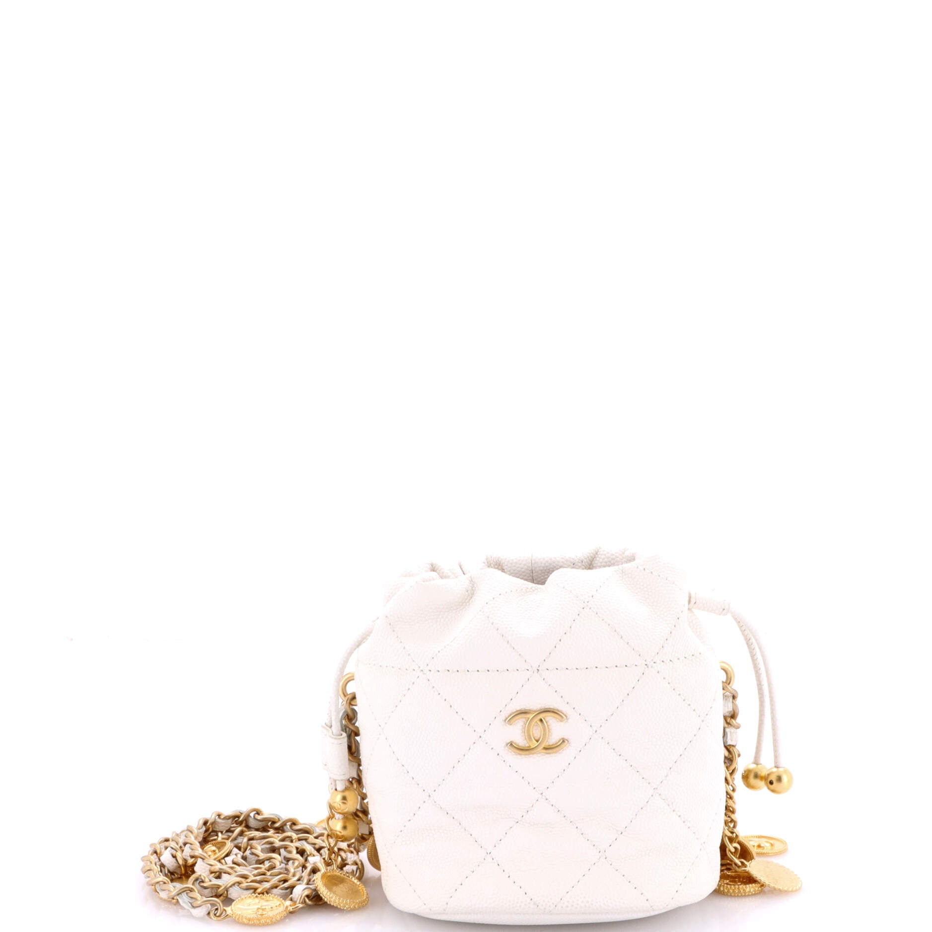 Medallion Charms Drawstring Bucket Bag Quilted Caviar Mini
