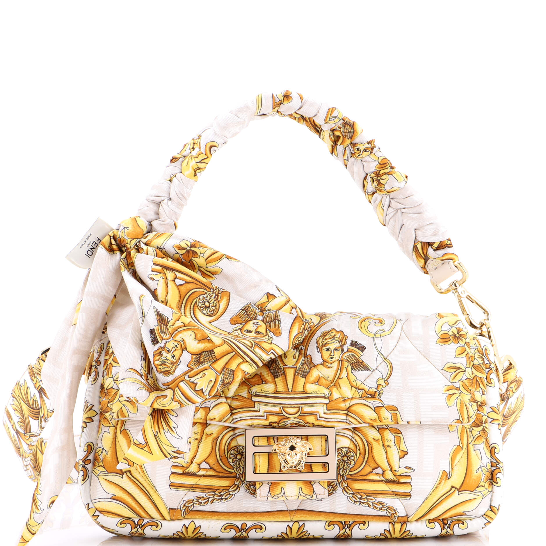 x Versace Fendace Baguette NM Bag Quilted Printed Silk Medium