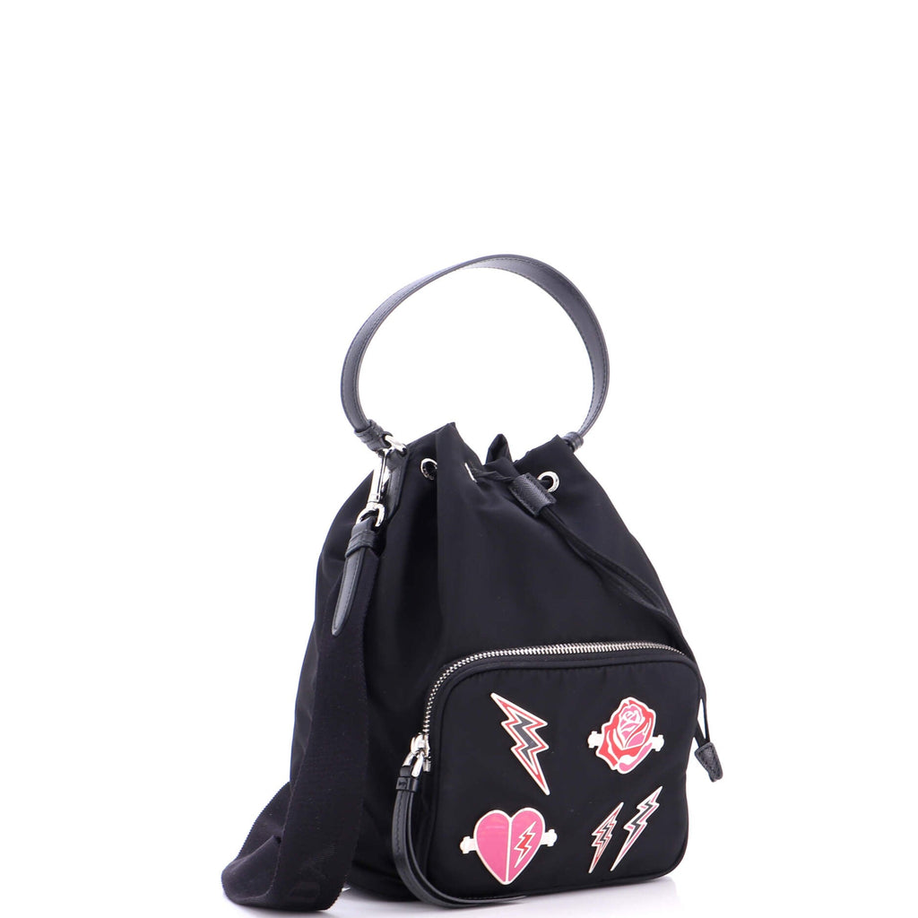 Drawstring Bucket Bag Embellished Tessuto Small
