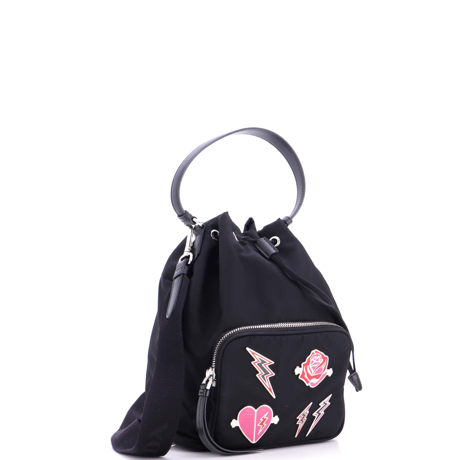 Drawstring Bucket Bag Embellished Tessuto Small
