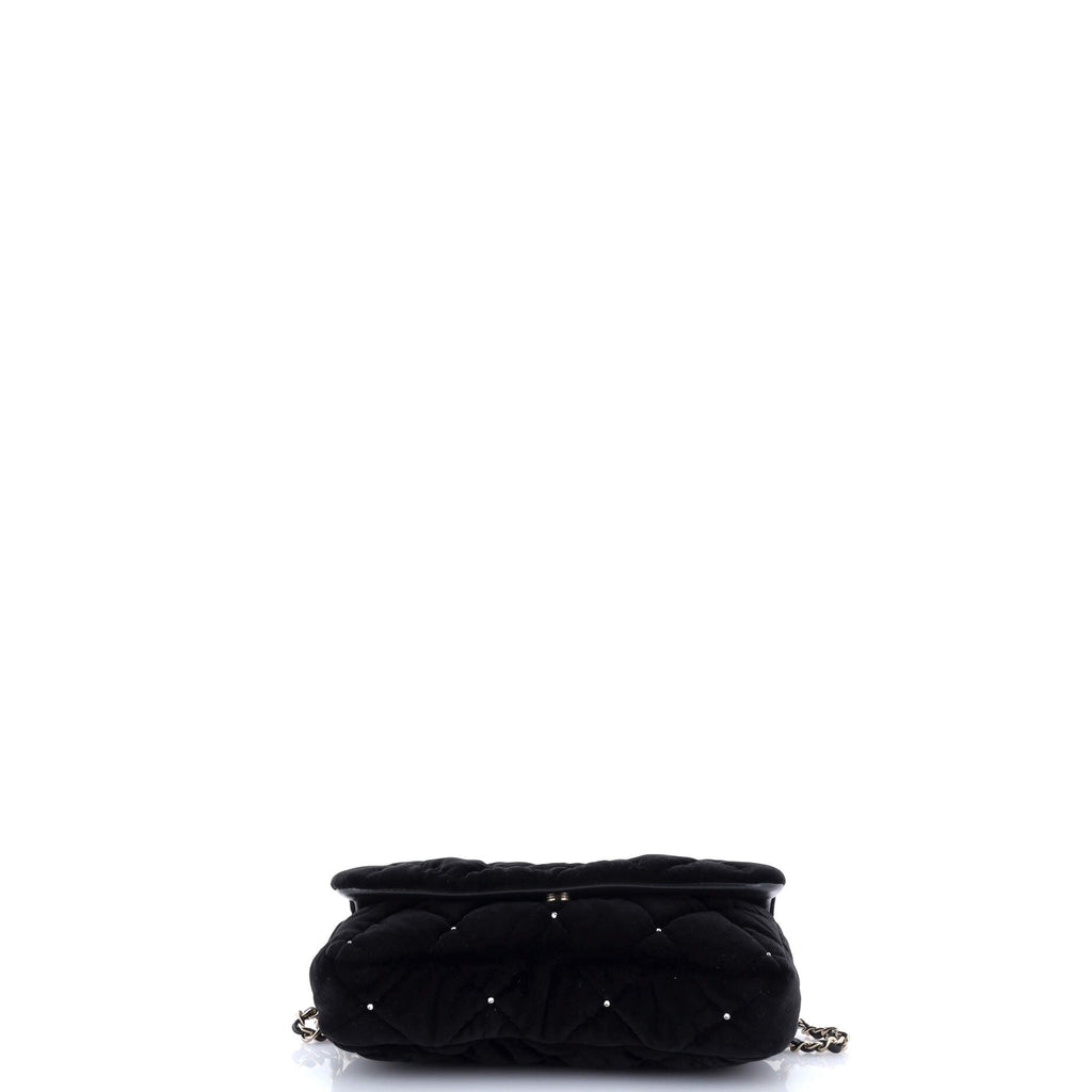 CC Chain Flap Bag Crystal Embellished Quilted Velvet Small