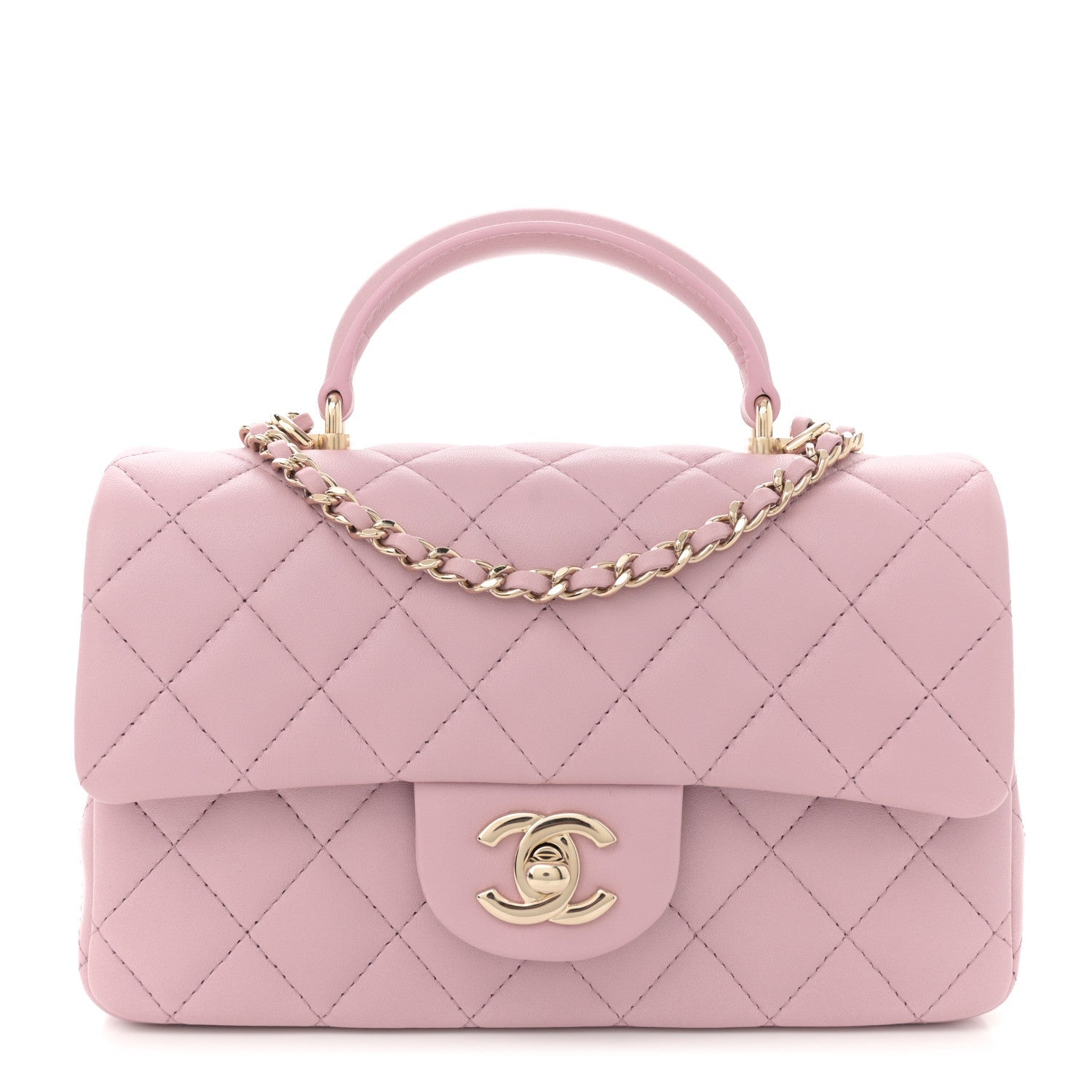 Lambskin Quilted Mini Top Handle Rectangular Flap Light Pink