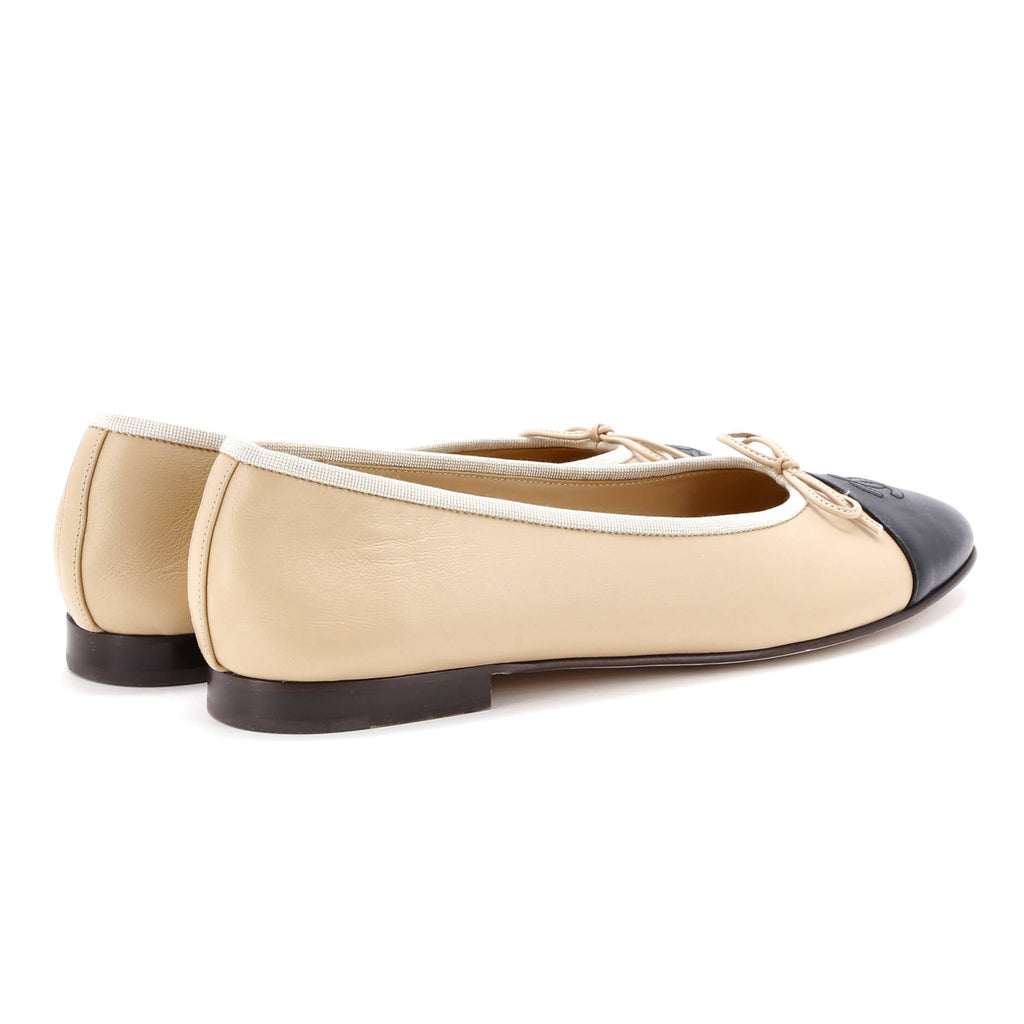 Women's CC Cap Toe Bow Ballerina Flats Leather