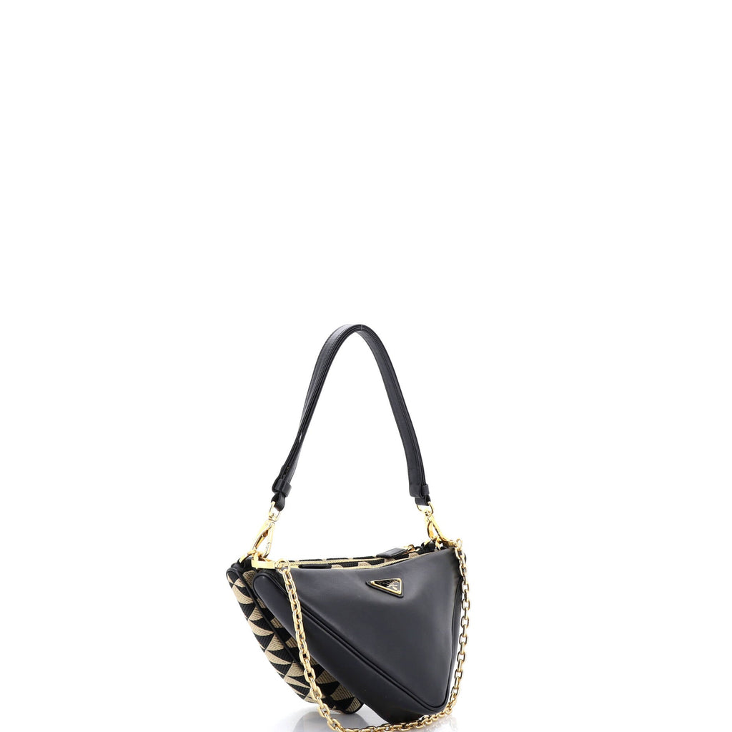 Double Symbole Triangle Bag Leather and Jacquard Mini