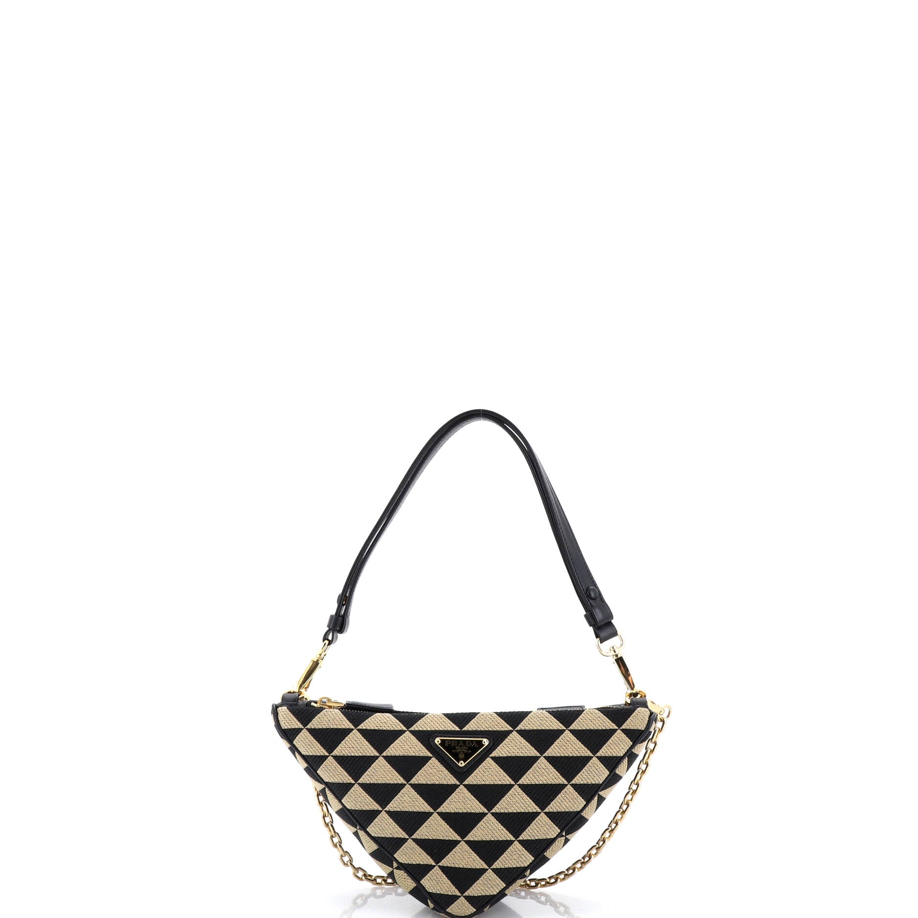 Double Symbole Triangle Bag Leather and Jacquard Mini