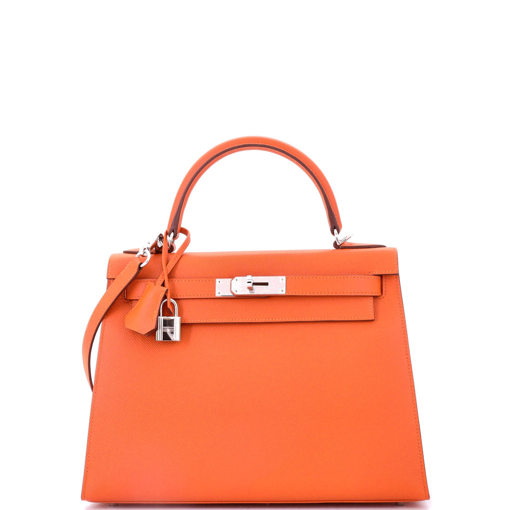 Kelly Handbag Feu Epsom with Palladium Hardware 28