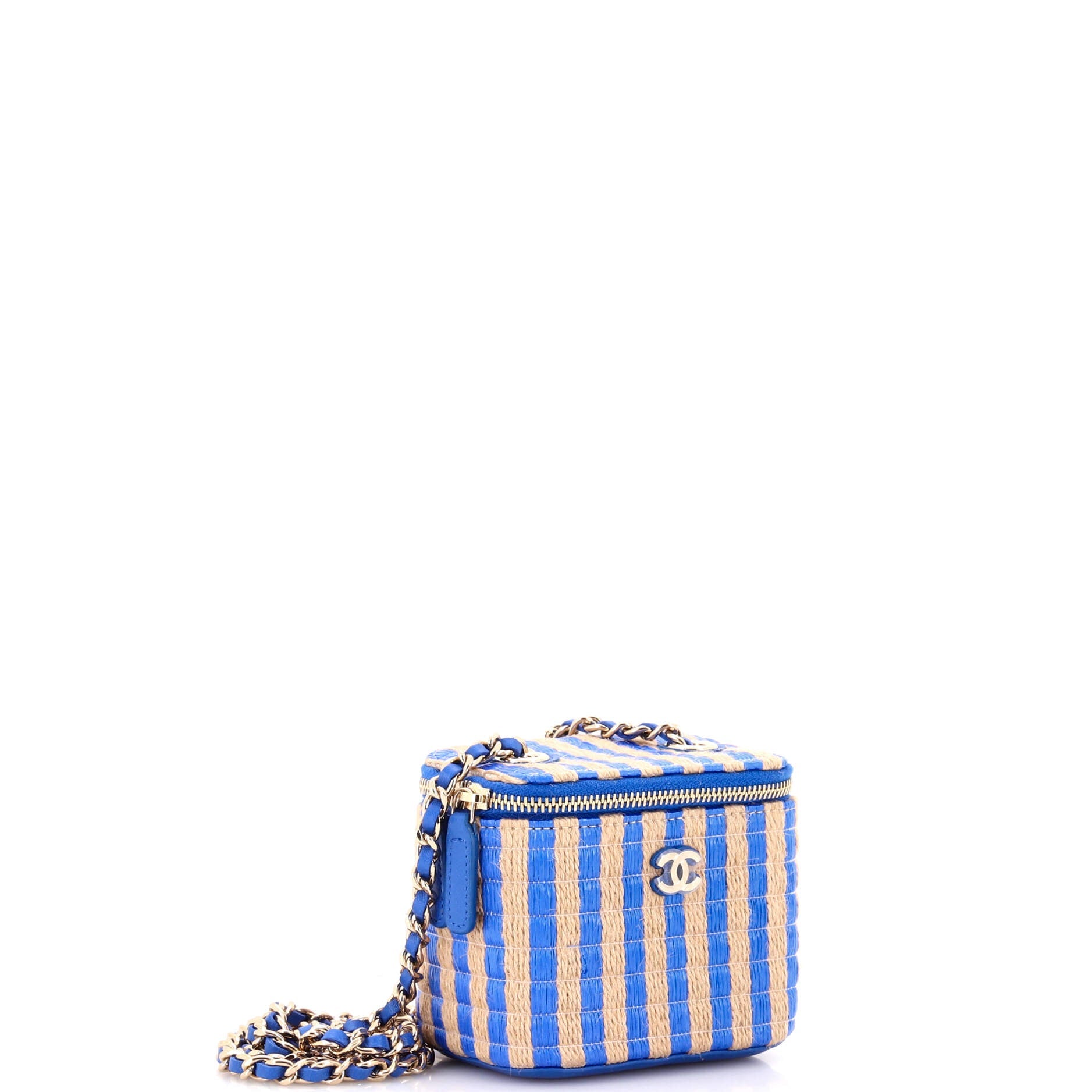 Classic Vanity Case with Chain Striped Raffia and Jute Mini