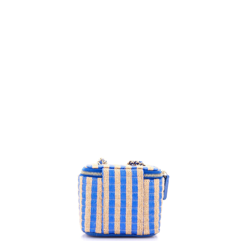 Classic Vanity Case with Chain Striped Raffia and Jute Mini