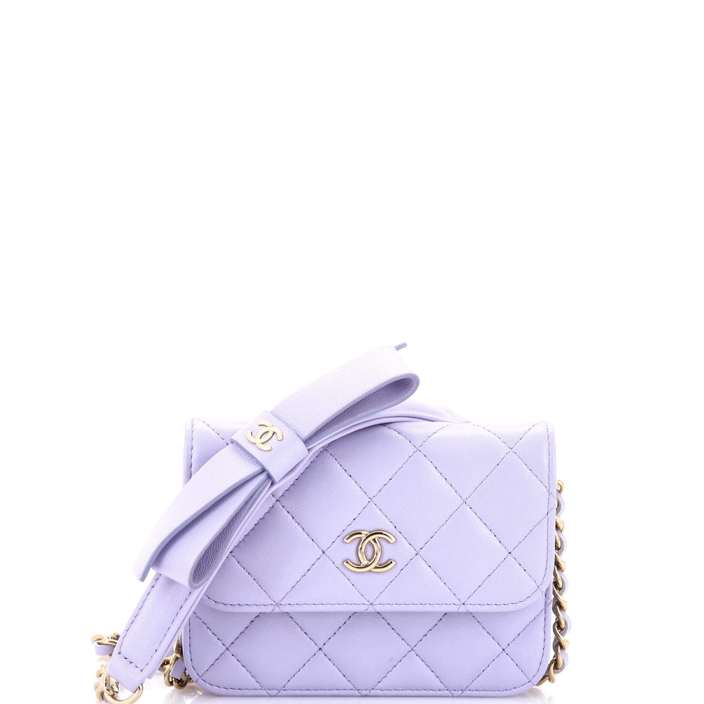 Bow Strap Card Holder on Chain Quilted Lambskin