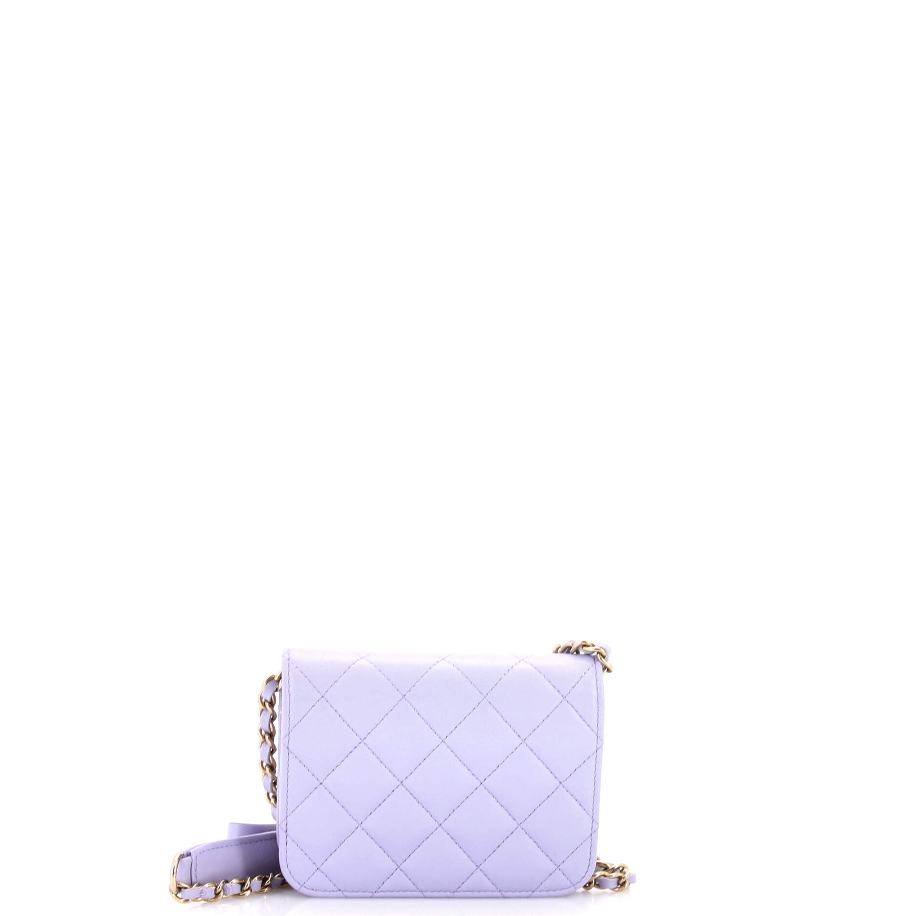 Bow Strap Card Holder on Chain Quilted Lambskin