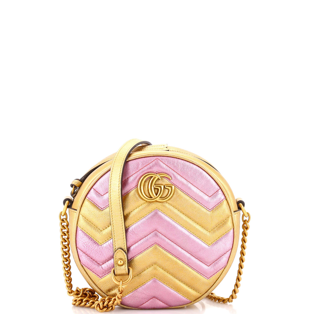 GG Marmont Round Shoulder Bag Matelasse Leather Mini