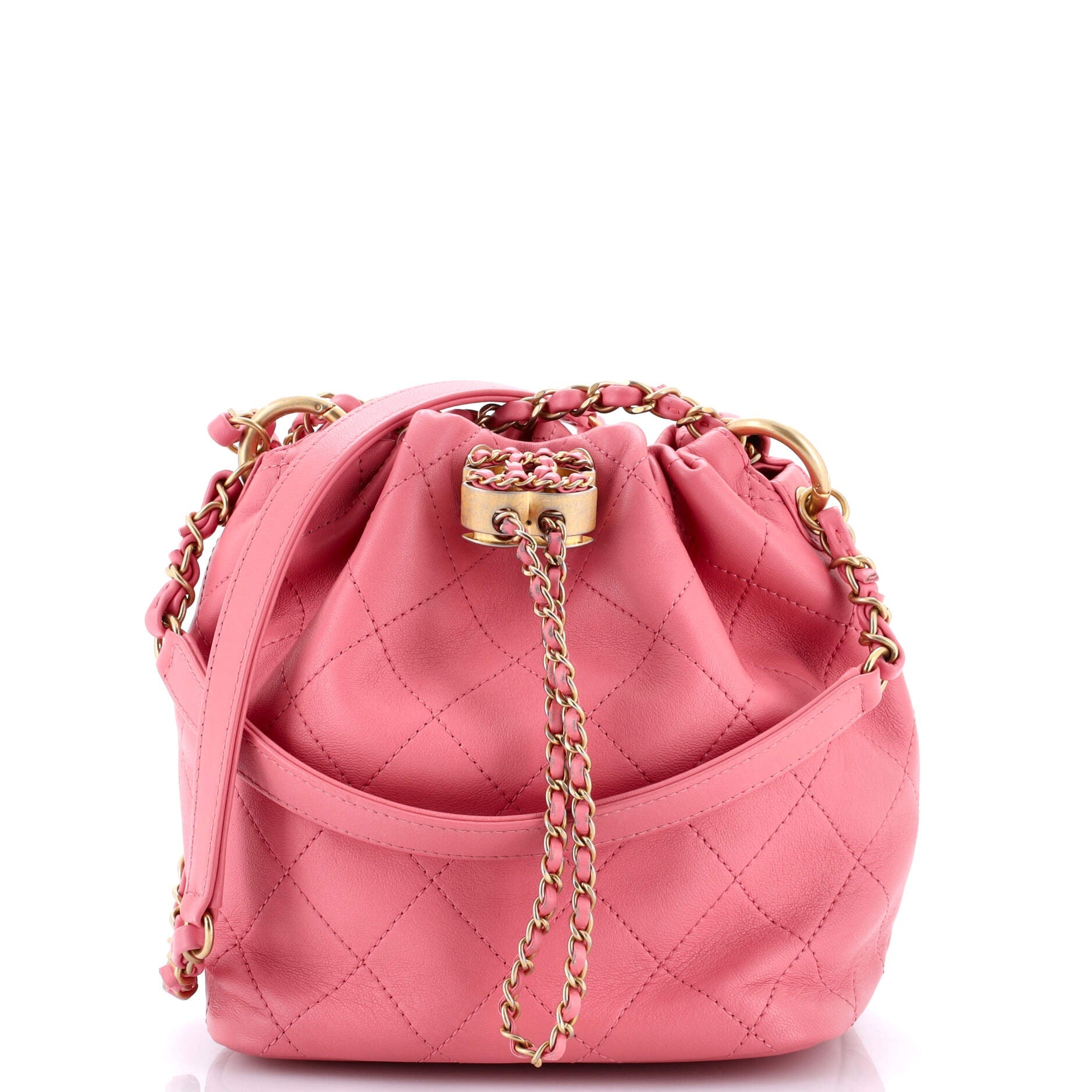 CC Drawstring Bucket Bag Quilted Lambskin Mini