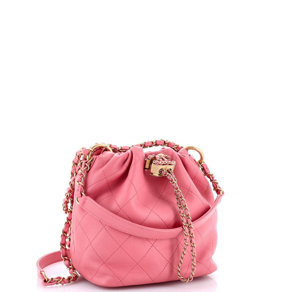 CC Drawstring Bucket Bag Quilted Lambskin Mini