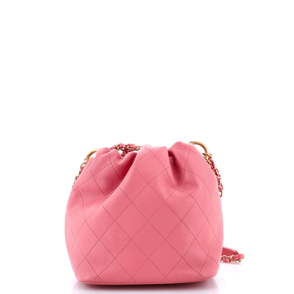 CC Drawstring Bucket Bag Quilted Lambskin Mini